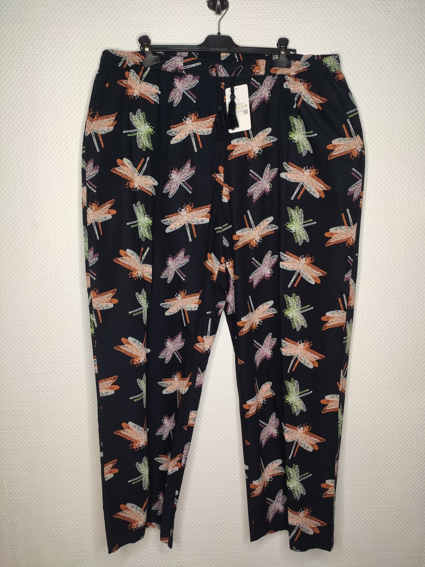 (U12) Ulla Popken Hose schwarz Libelle Muster 807189 130