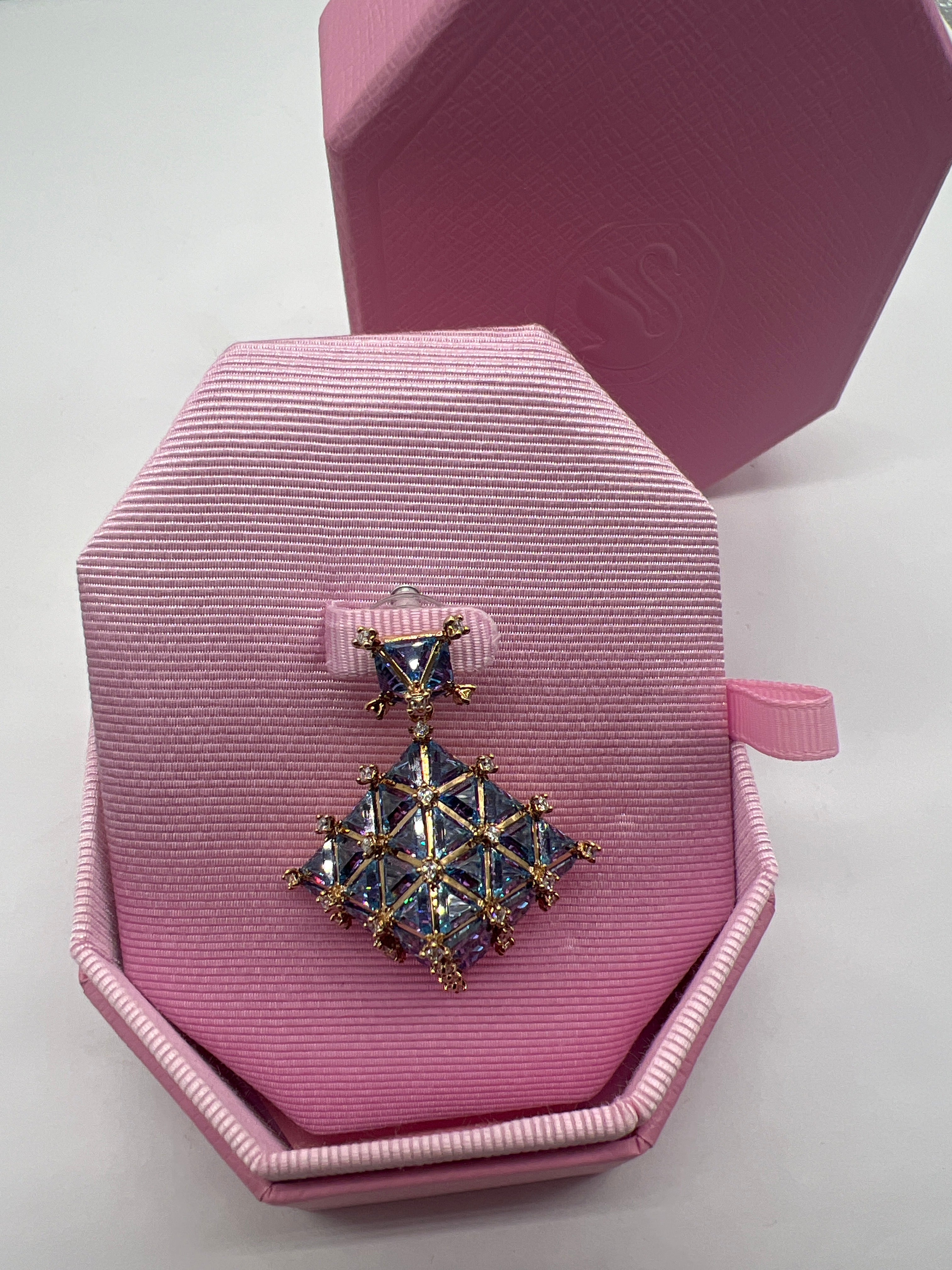 SWAROVSKI Curiosa Asymmetric Ohrring Aquablue Purple Gold (5607211)