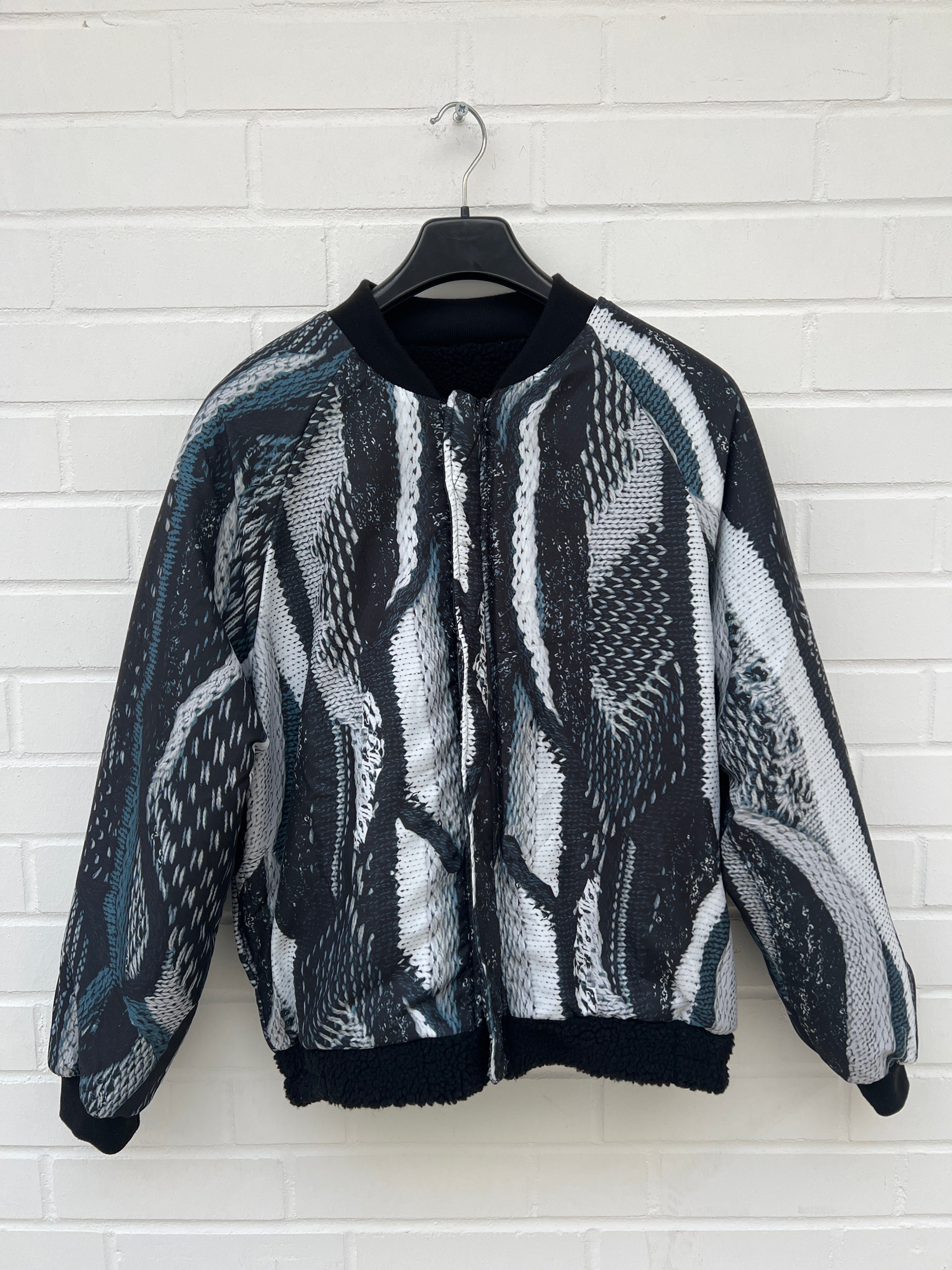 Carlo Colucci Teddy Bomberjacke schwarz zweiseitig Wendejacke