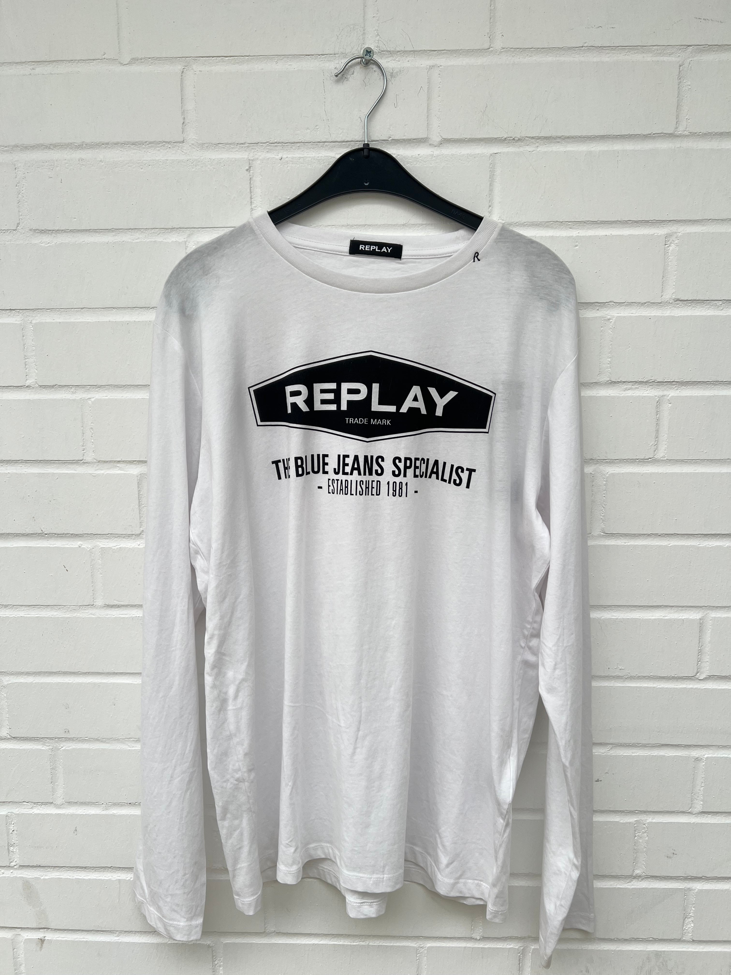 REPLAY Long Sleeve Shirt White Logo GrXL
