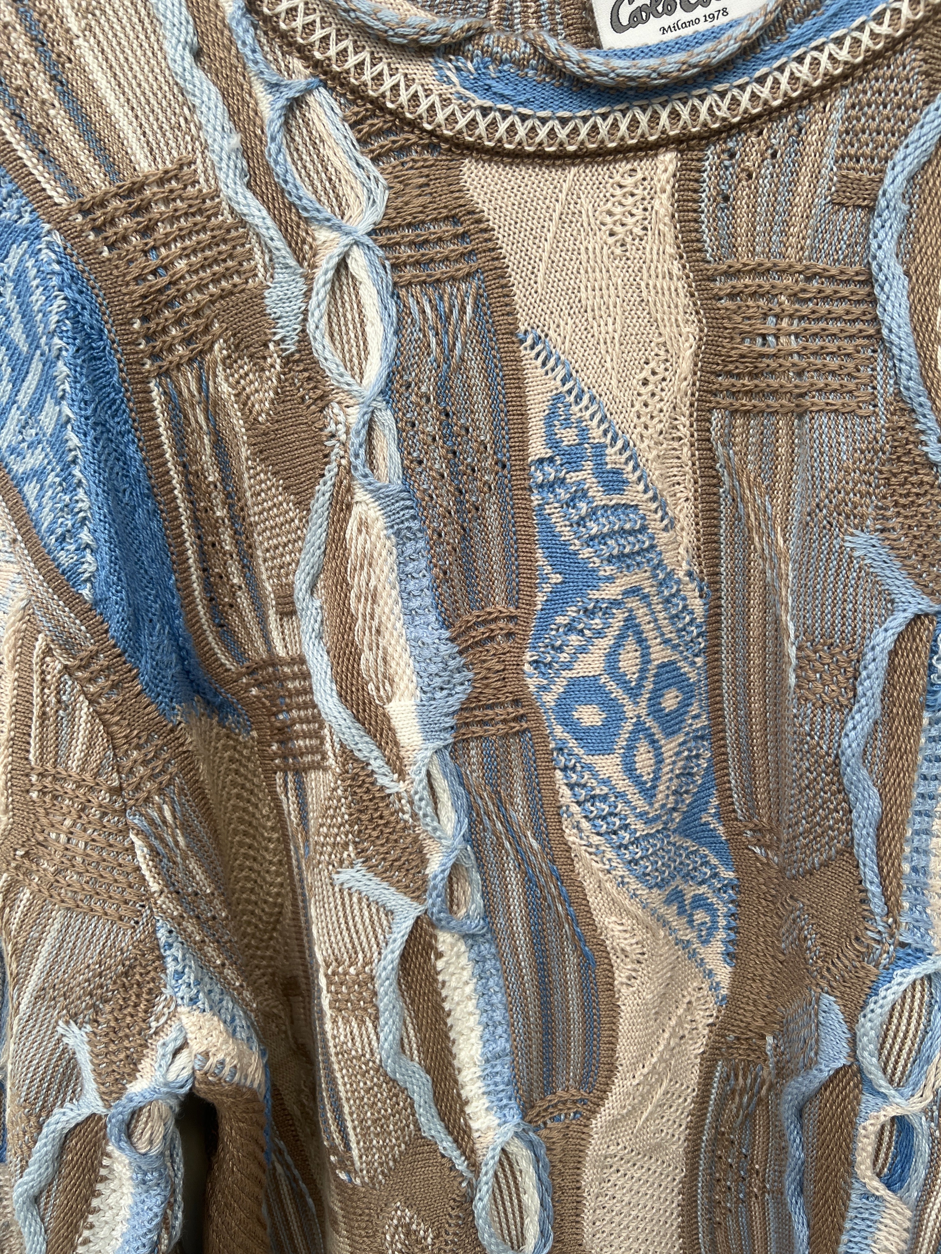 Carlo Colucci 3D Strickpullover Pullover hellblau beige  C10802 COL 681