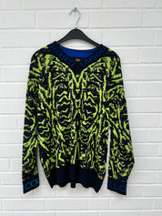 (Stange4) Carlo Colucci Pullover neongelb schwarz muster