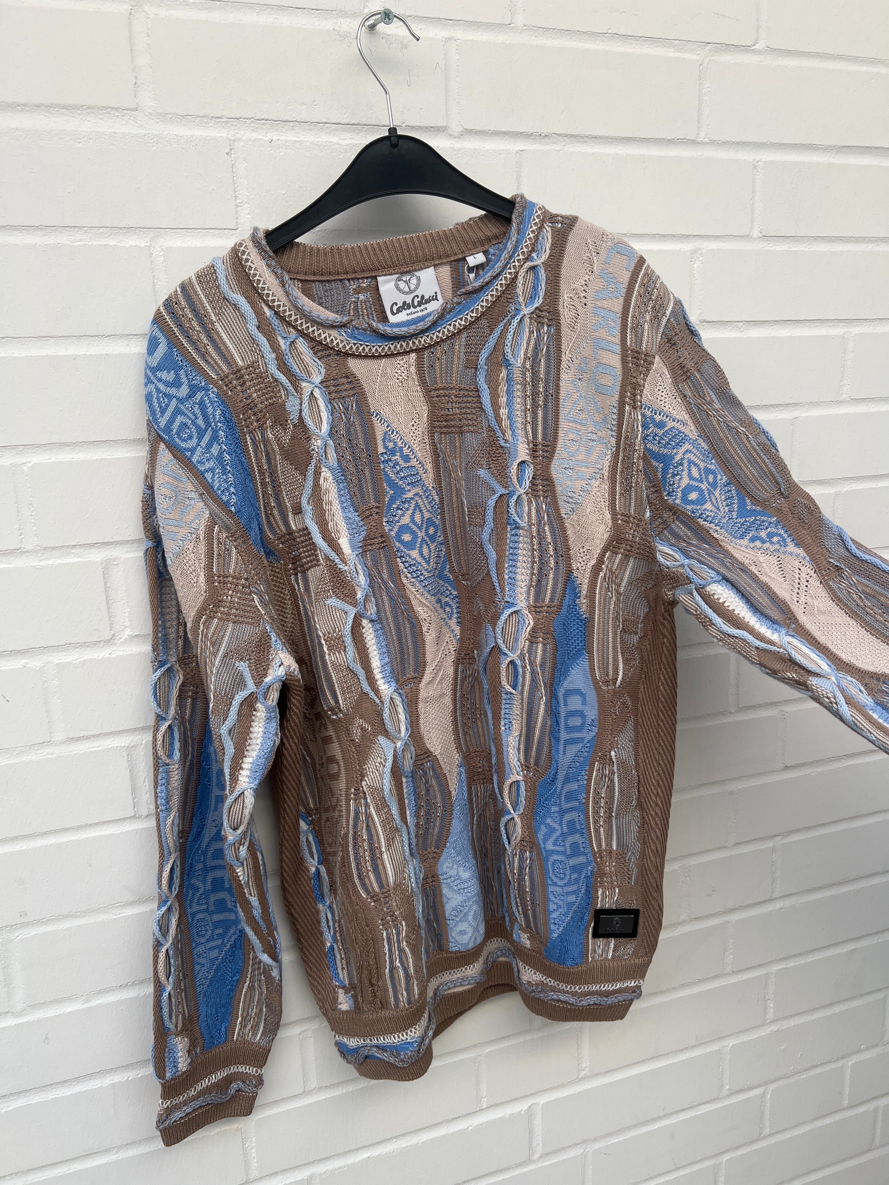 Carlo Colucci 3D Strickpullover Pullover hellblau beige  C10802 COL 681