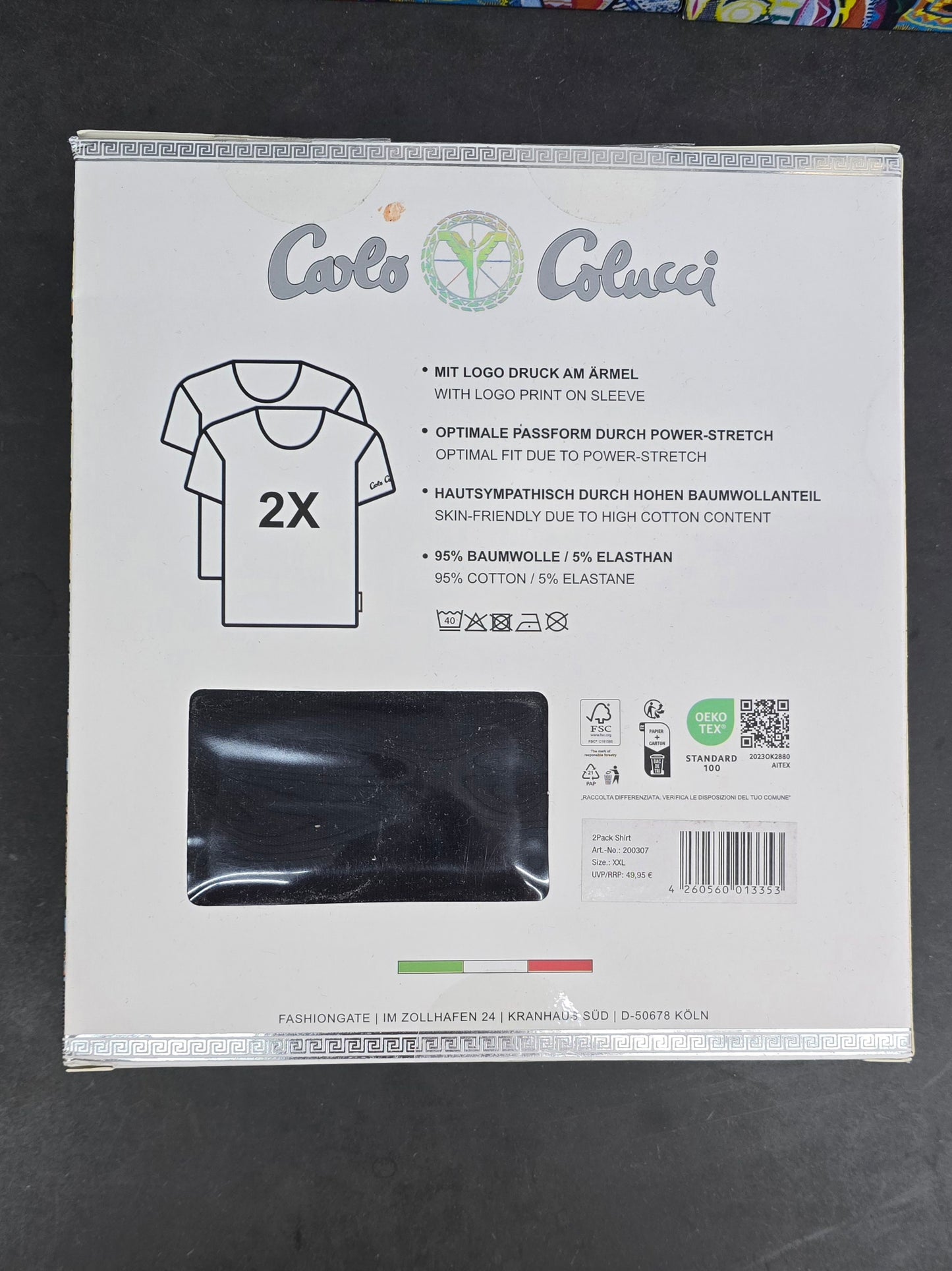 (134) Carlo Colucci 2er Pack Karton Box T Shirt schwarz