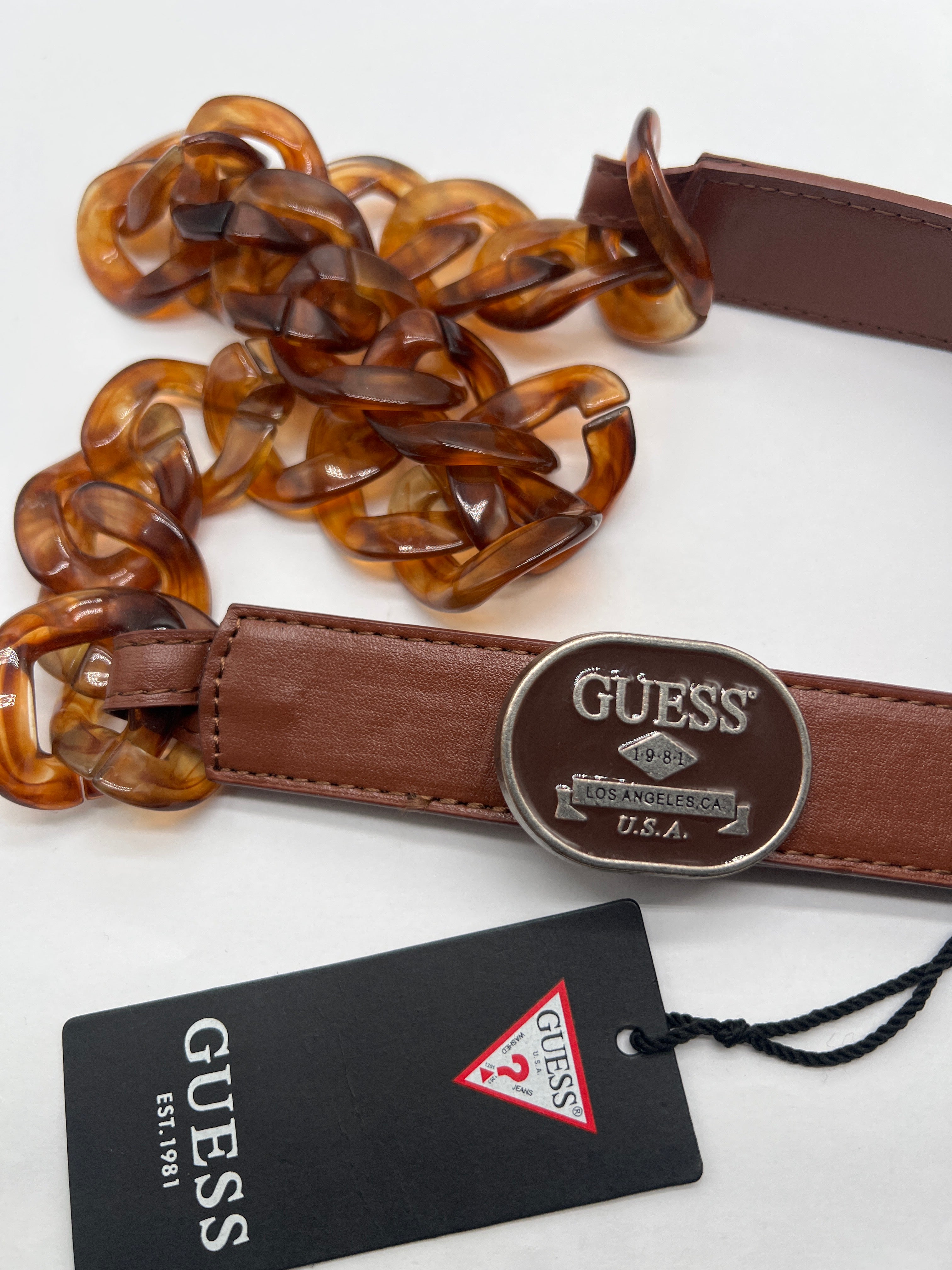 GUESS Gürtel mit Kettenoptik Braun GrL