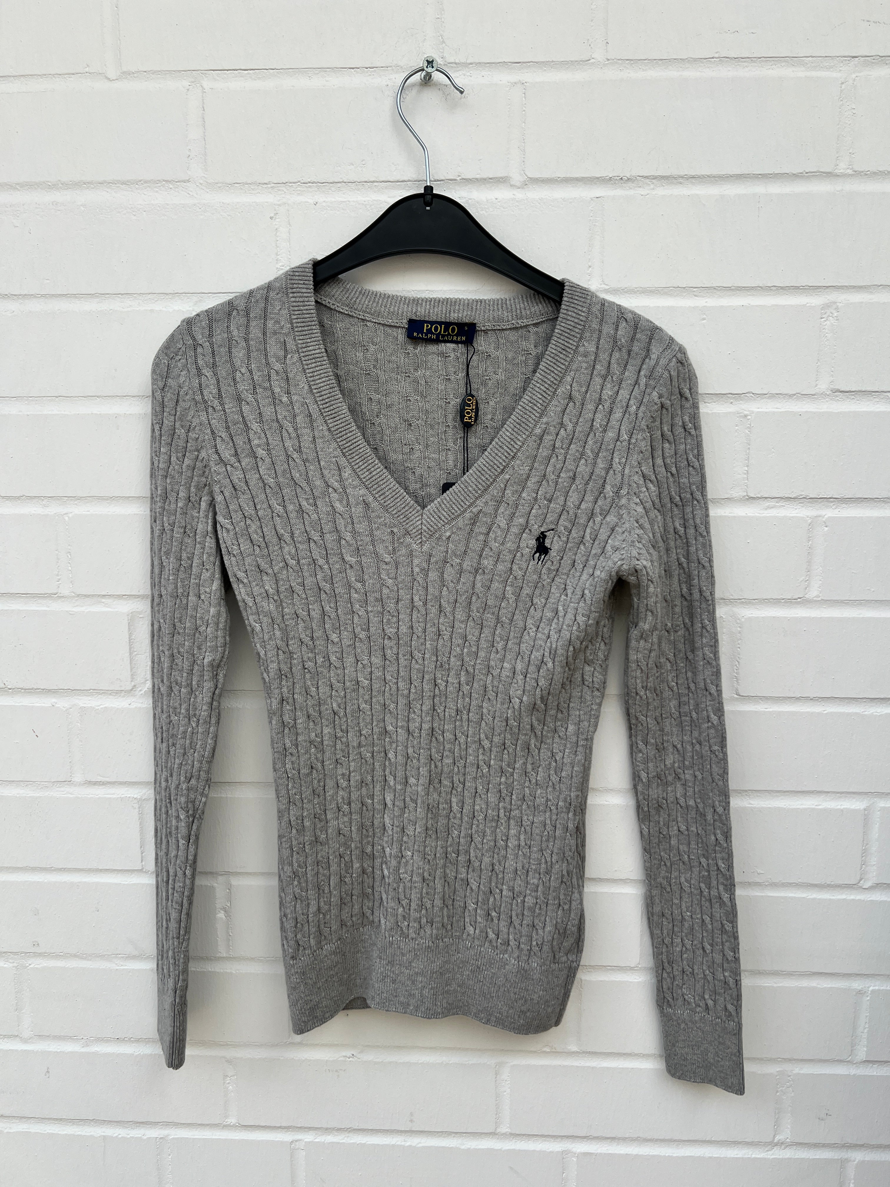 (76) DAMEN POLO Ralph Lauren Strickpullover V Ausschnitt grau