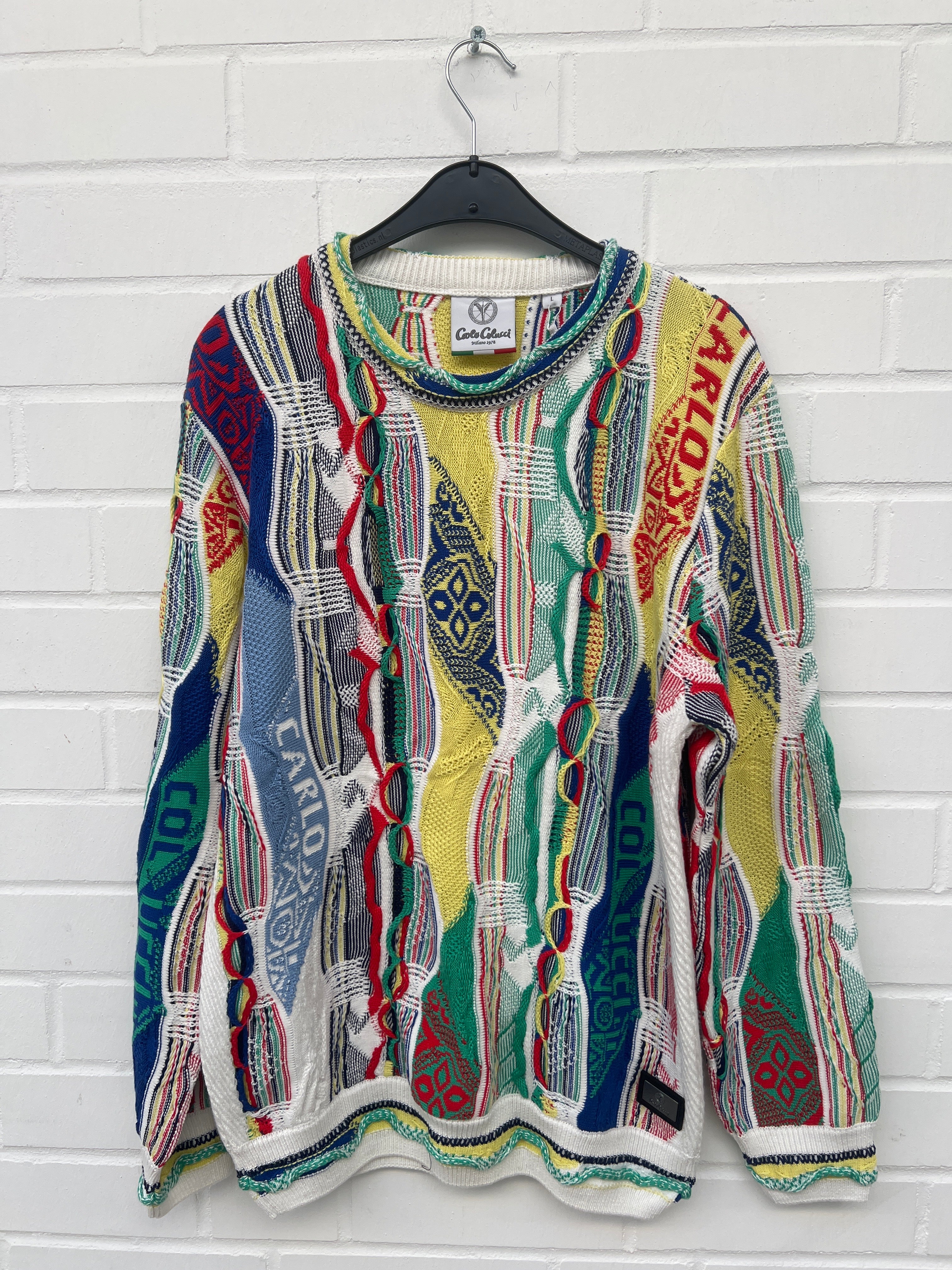 (85) Carlo Colucci 3D Strickpullover Pullover weiß bunt C10802 COL 591