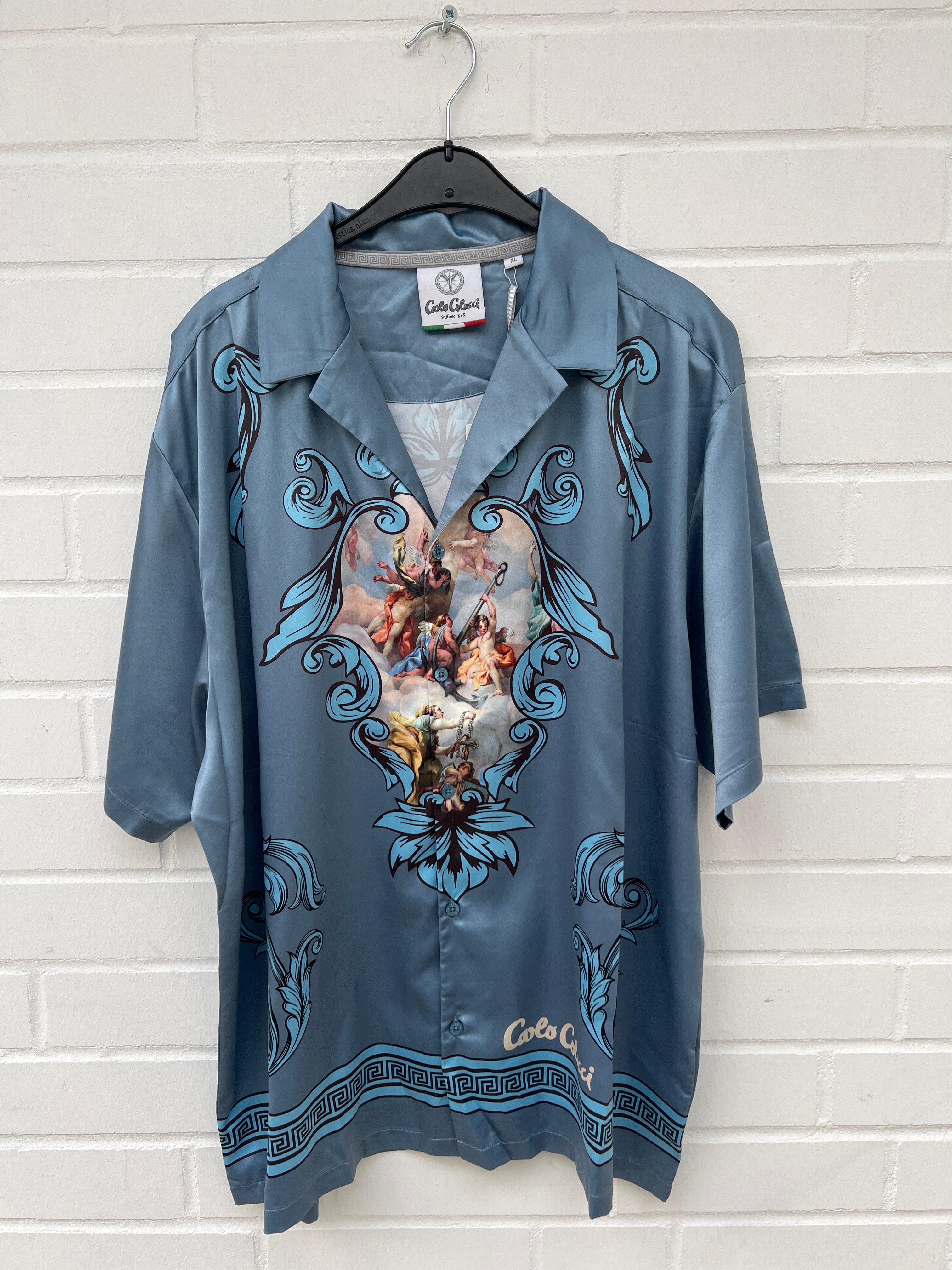 (26) Carlo Colucci Satin Hemd blau