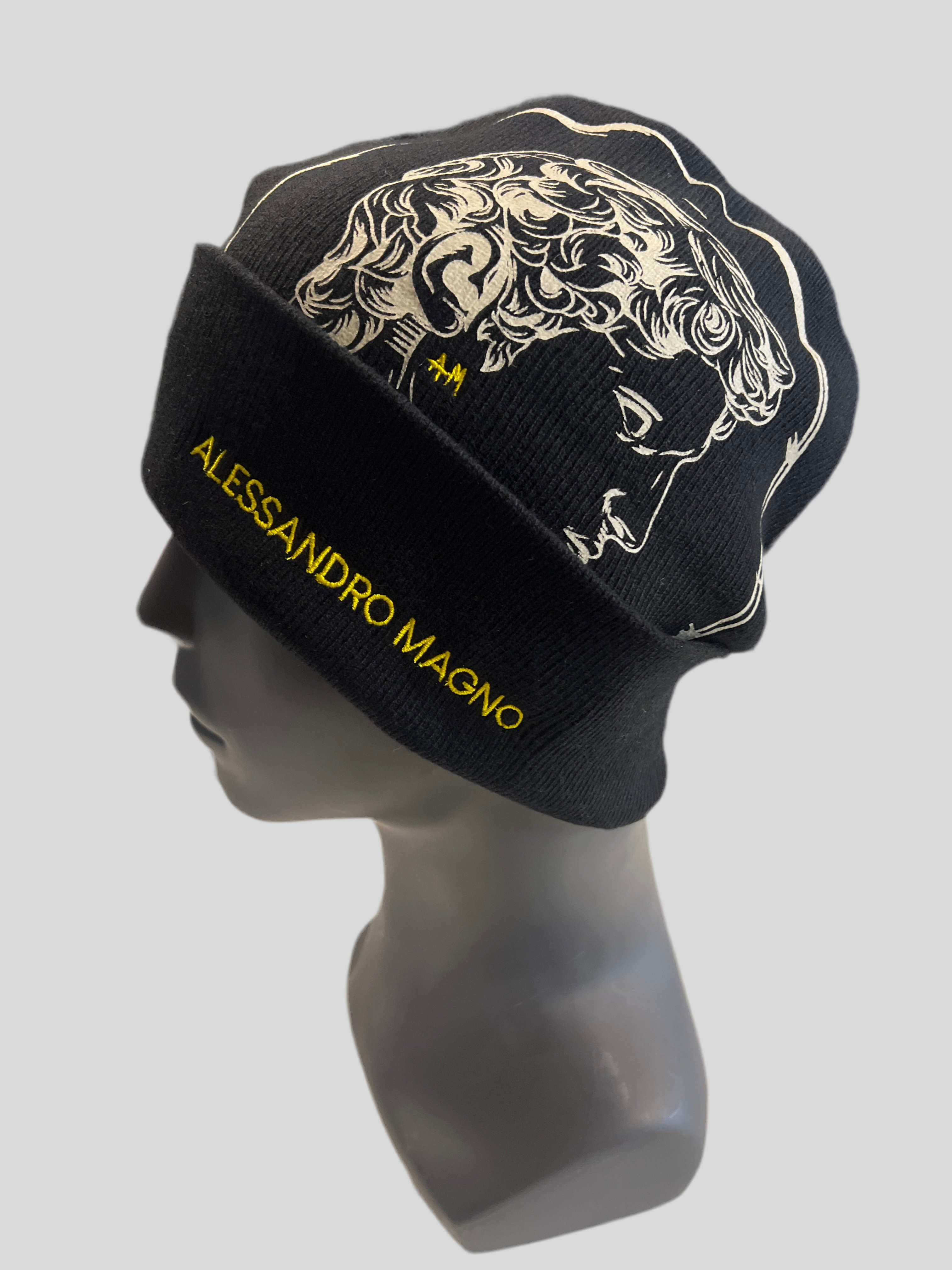 (61) Alessandro Magno Strickmütze Schwarz Aufdruck