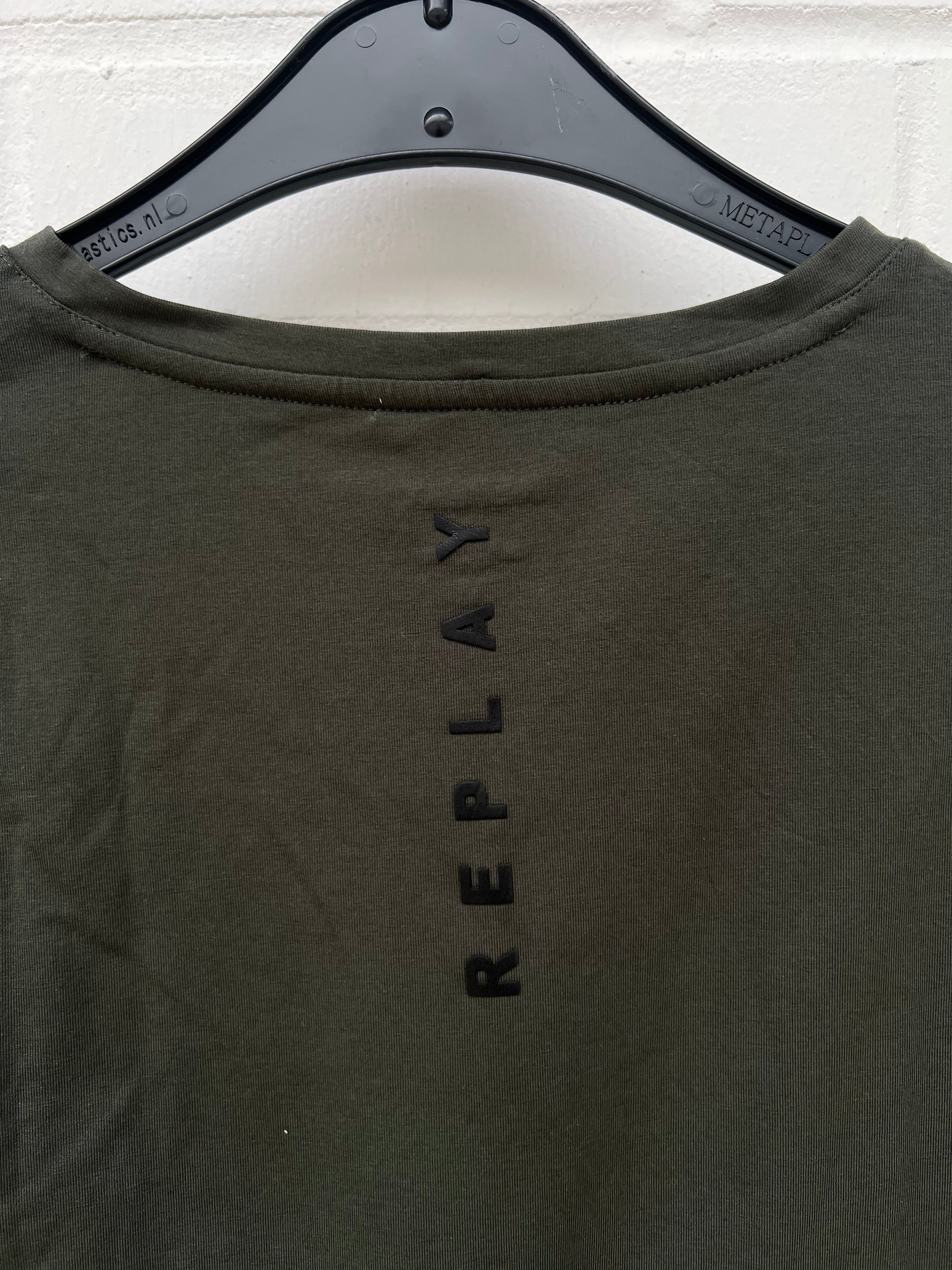 REPLAY Long Sleeve V-Neck Shirt khaki 100% Cotton GrM