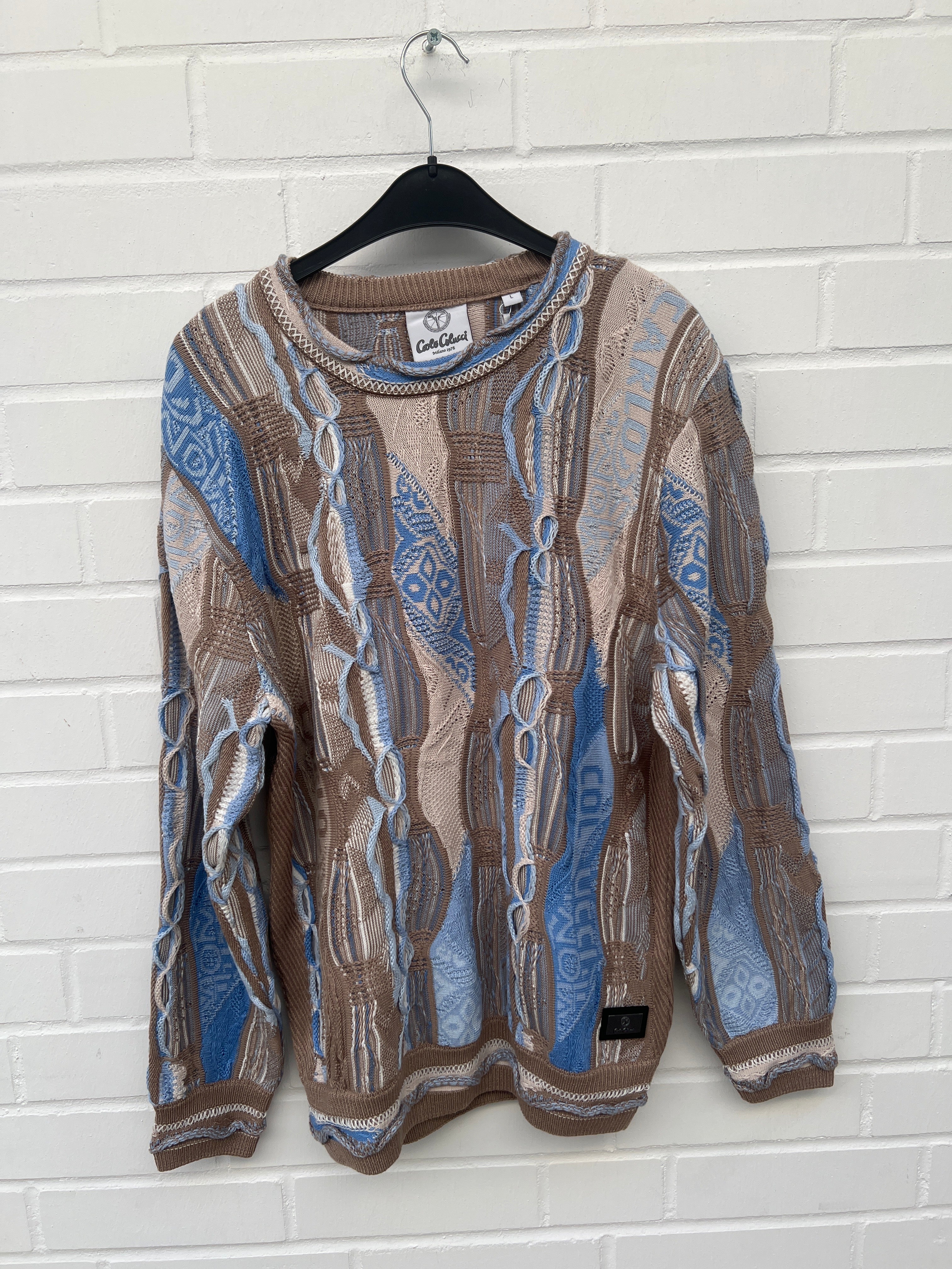 Carlo Colucci 3D Strickpullover Pullover hellblau beige  C10802 COL 681