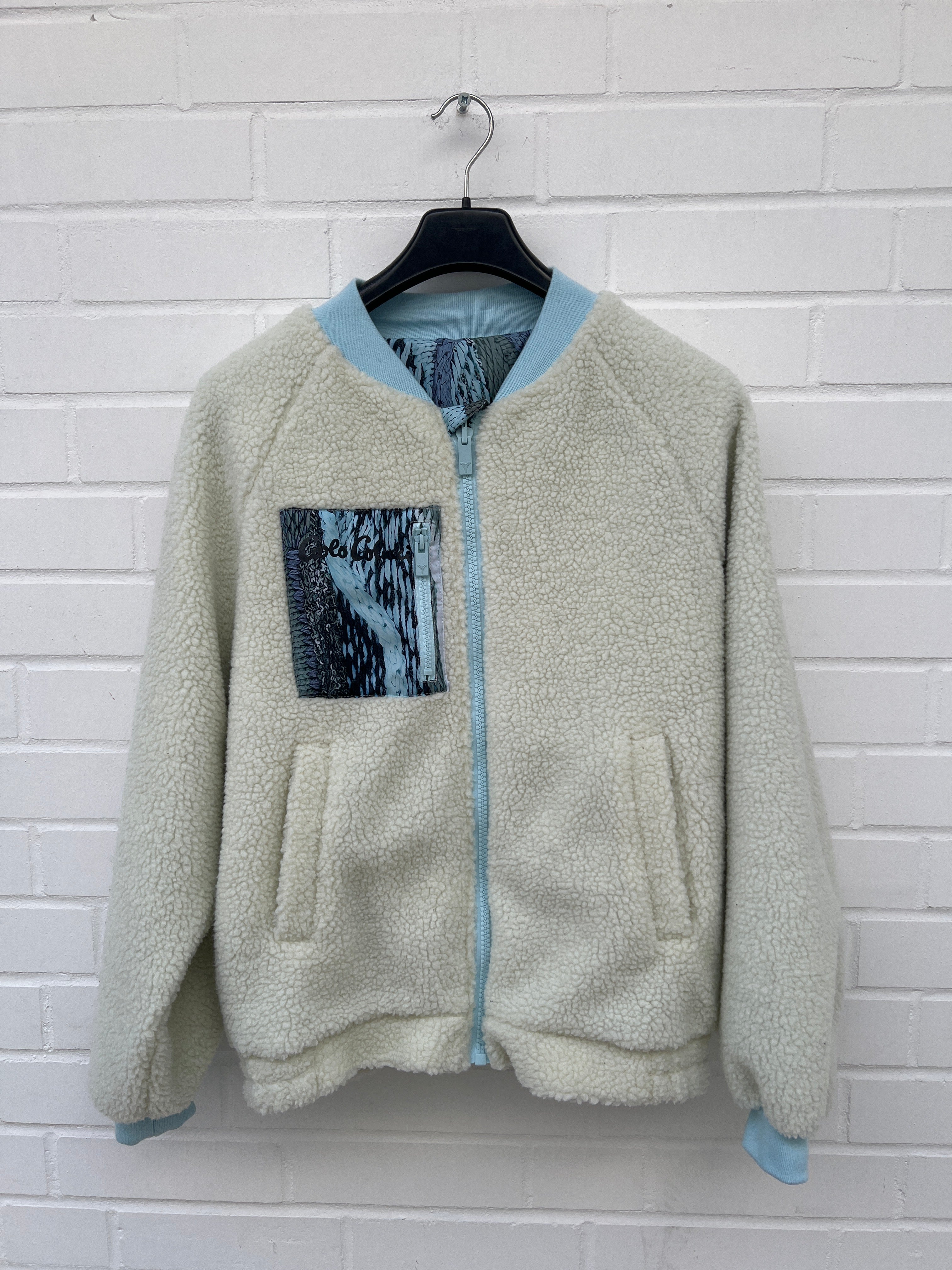 Carlo Colucci Teddy Bomberjacke Creme zweiseitig Wendejacke