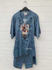 (Stange4) Carlo Colucci Satin Set blau GrXL