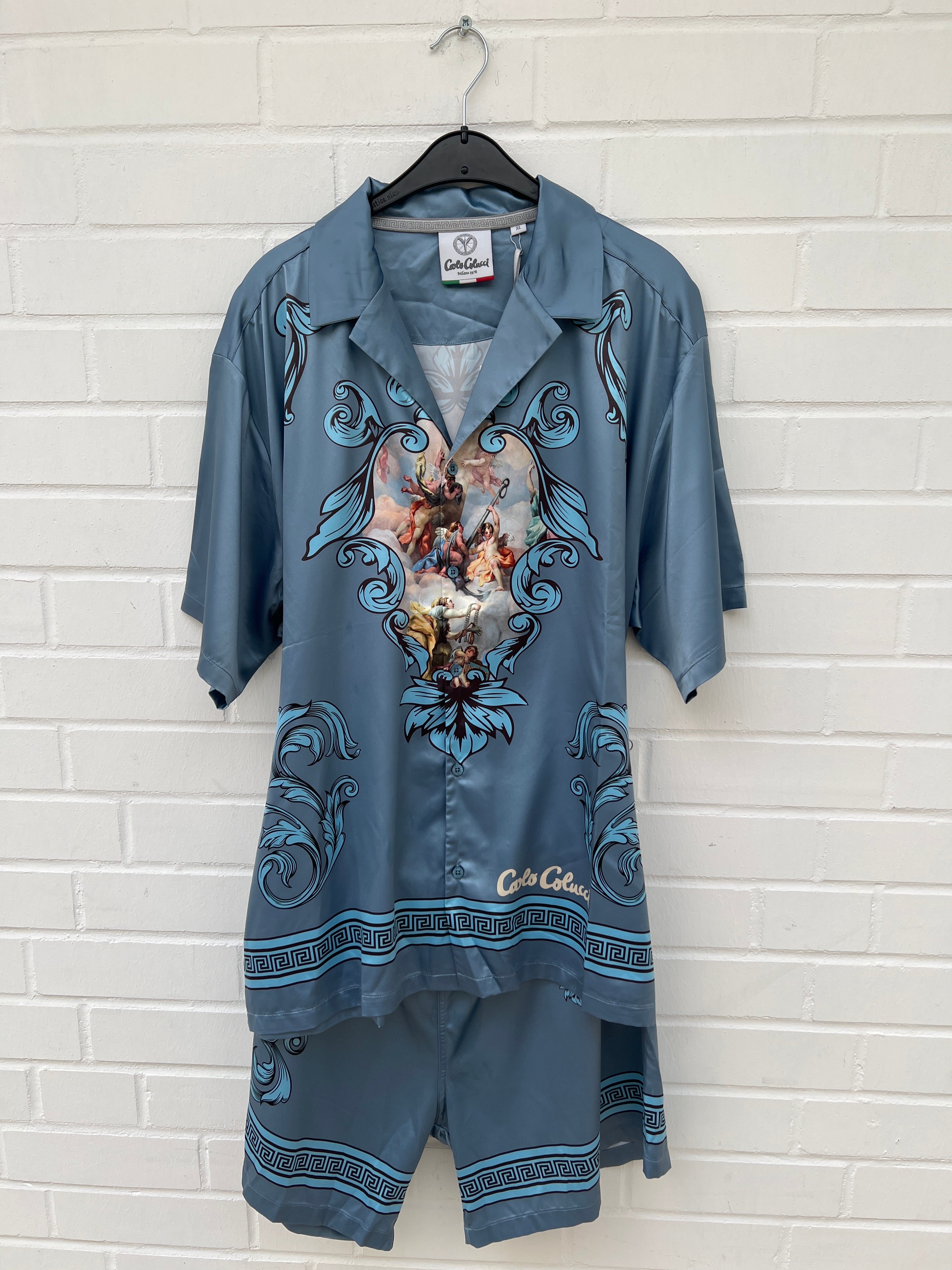 (Stange4) Carlo Colucci Satin Set blau GrXL