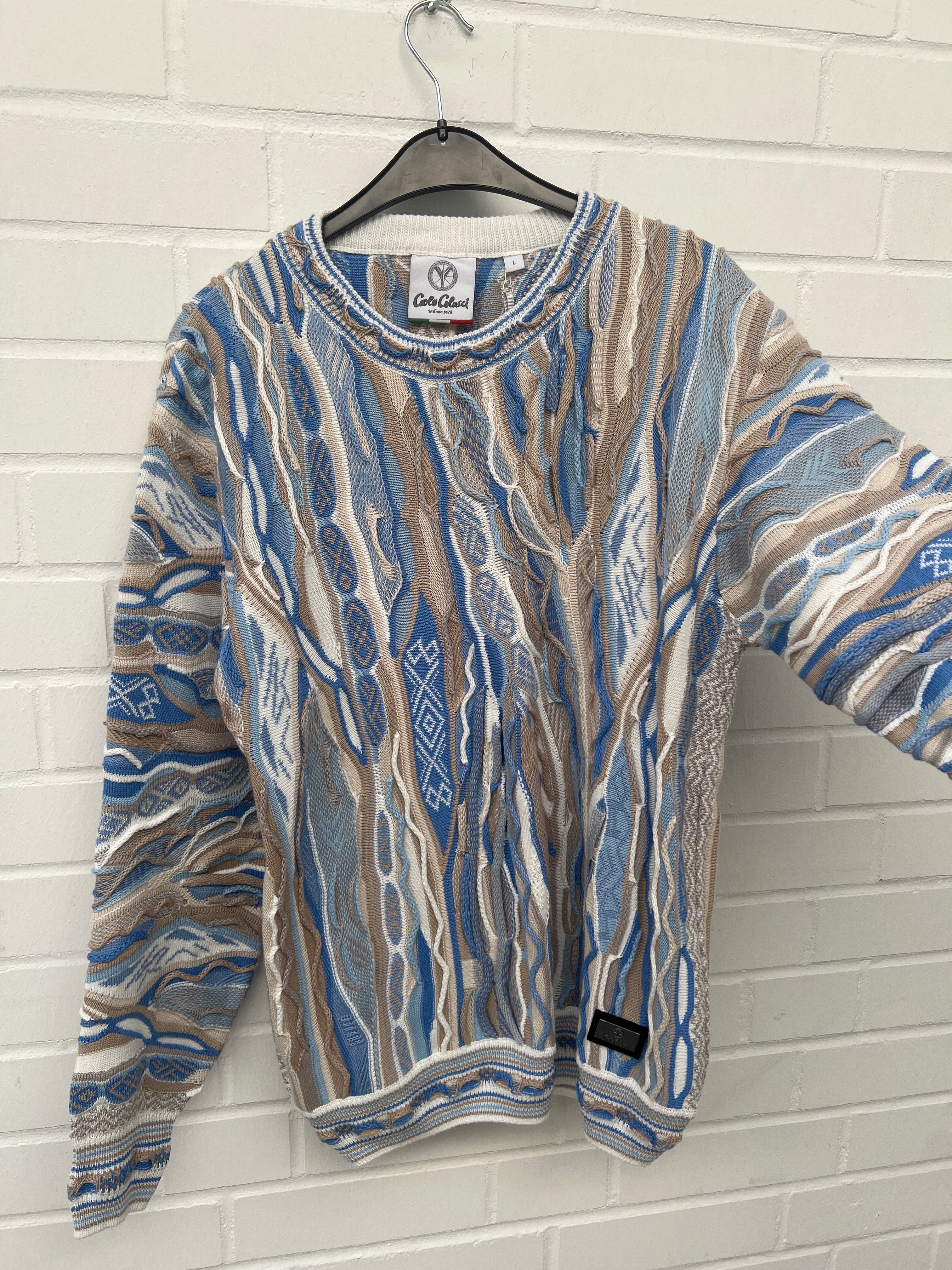 Carlo Colucci 3D Strickpullover Pullover beige hellblau C12509 COL 151