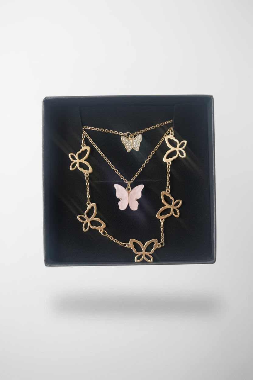 18K vergoldete Halskette 3er Schmetterling Kette (10)