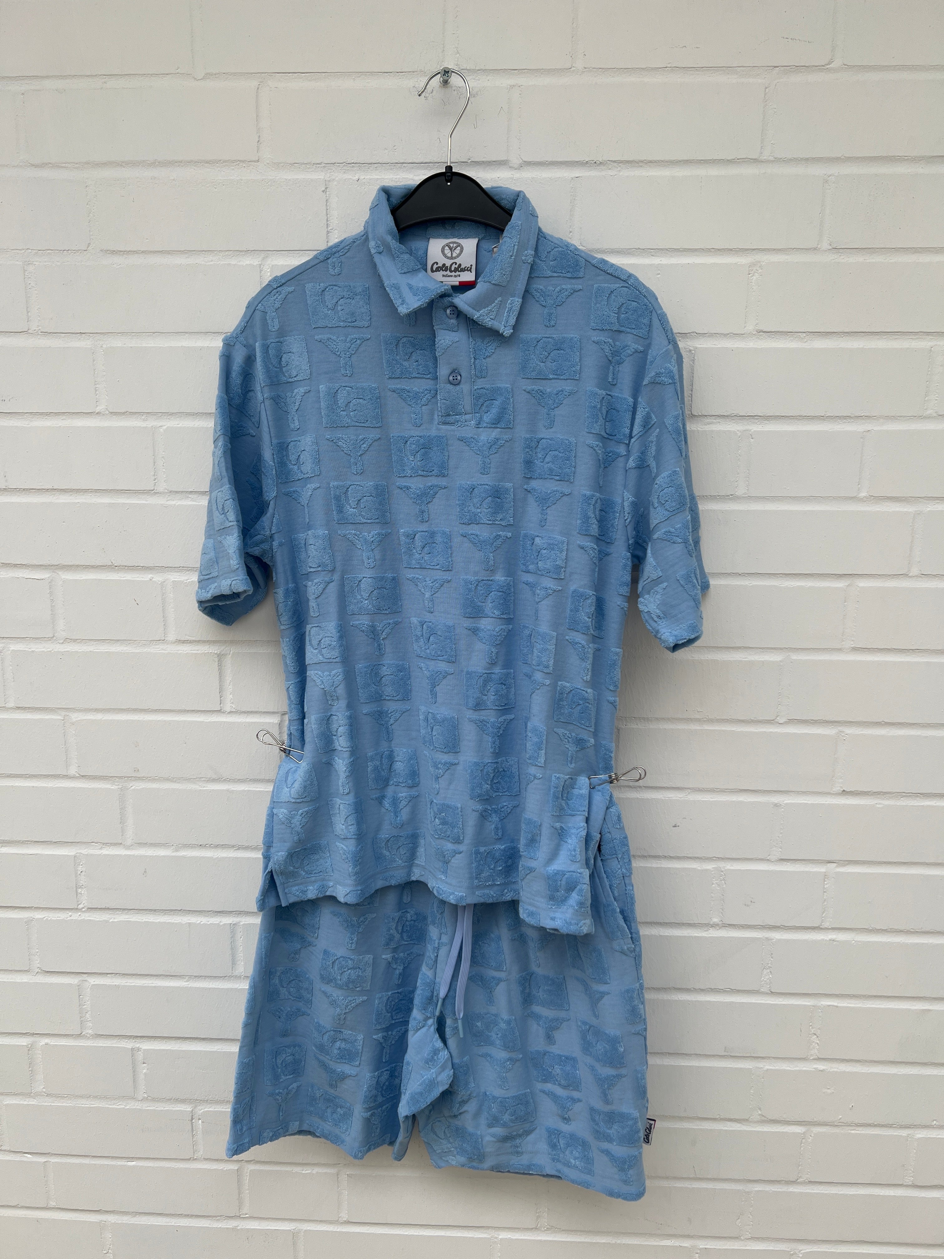 Carlo Colucci Frottee Poloshirt Set hellblau GrXS