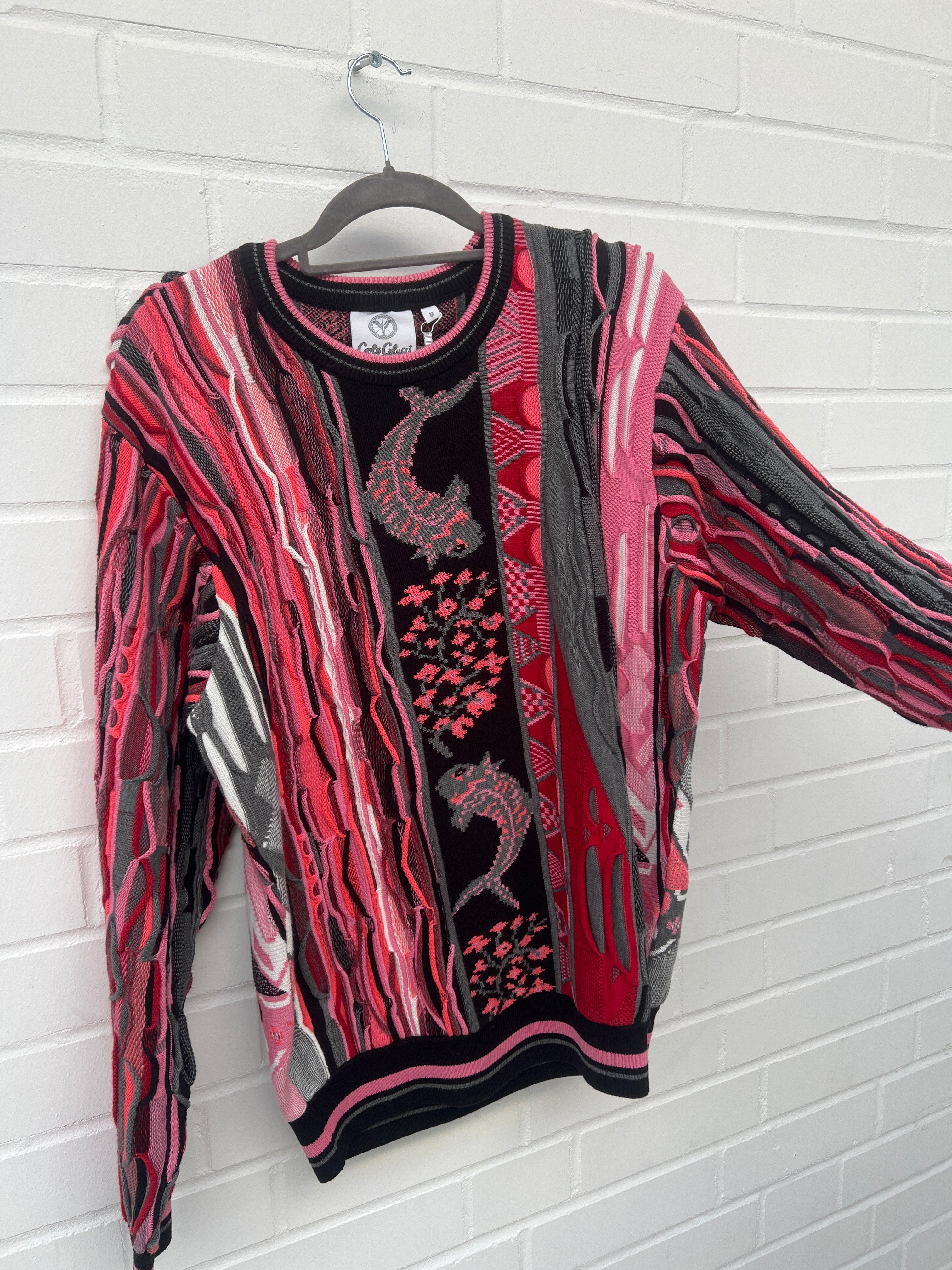 (215) Carlo Colucci 3D Strickpullover Pullover schwarz rosa C10007 COL 201