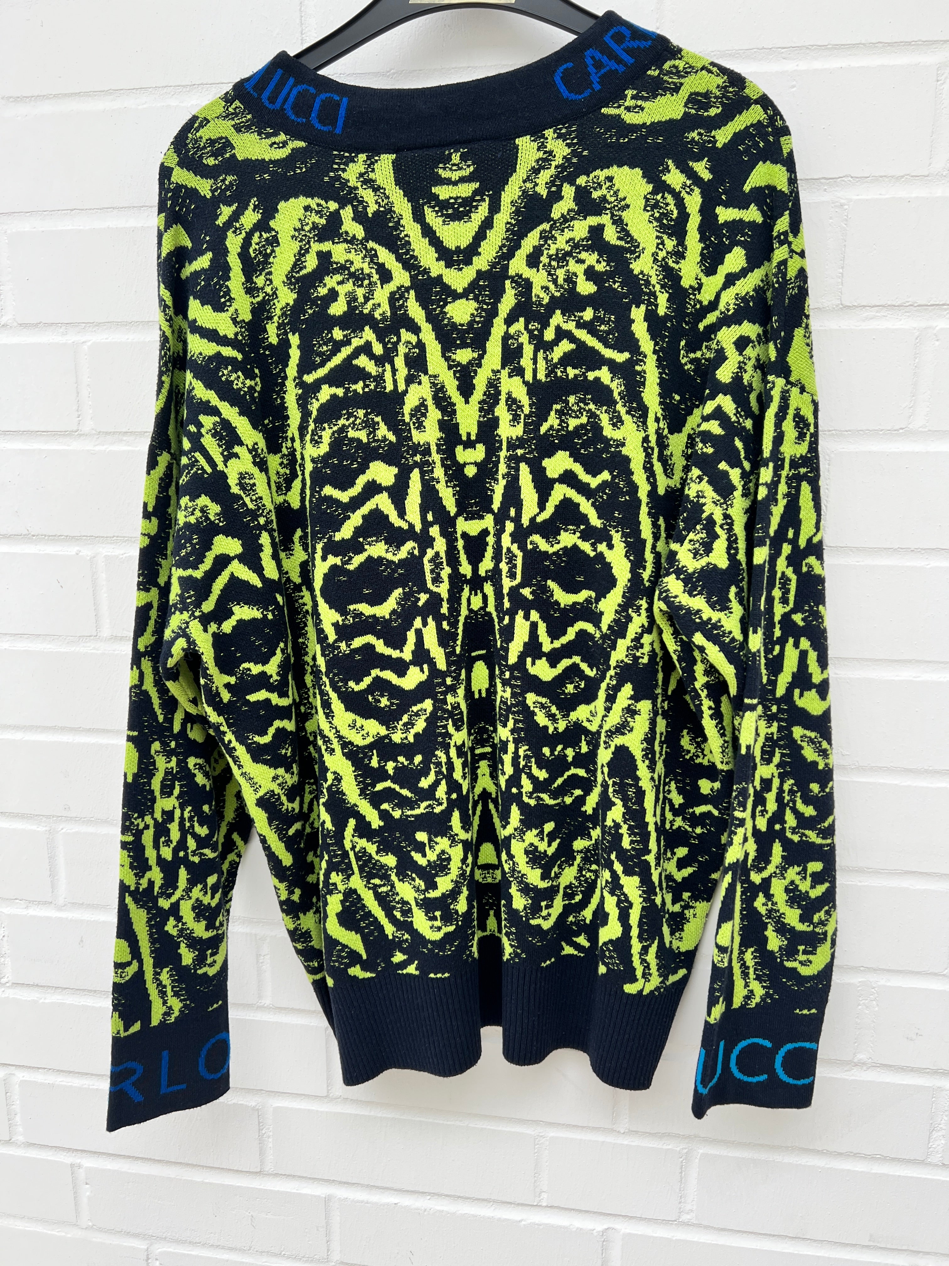 (Stange4) Carlo Colucci Pullover neongelb schwarz muster