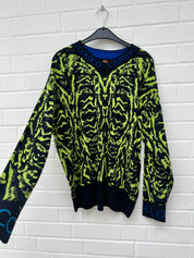 (Stange4) Carlo Colucci Pullover neongelb schwarz muster
