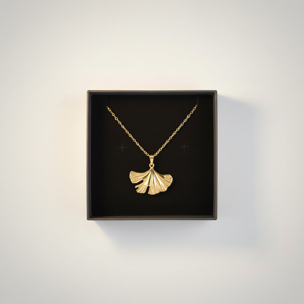 18K vergoldete Halskette Ginkgoblatt gold (2)