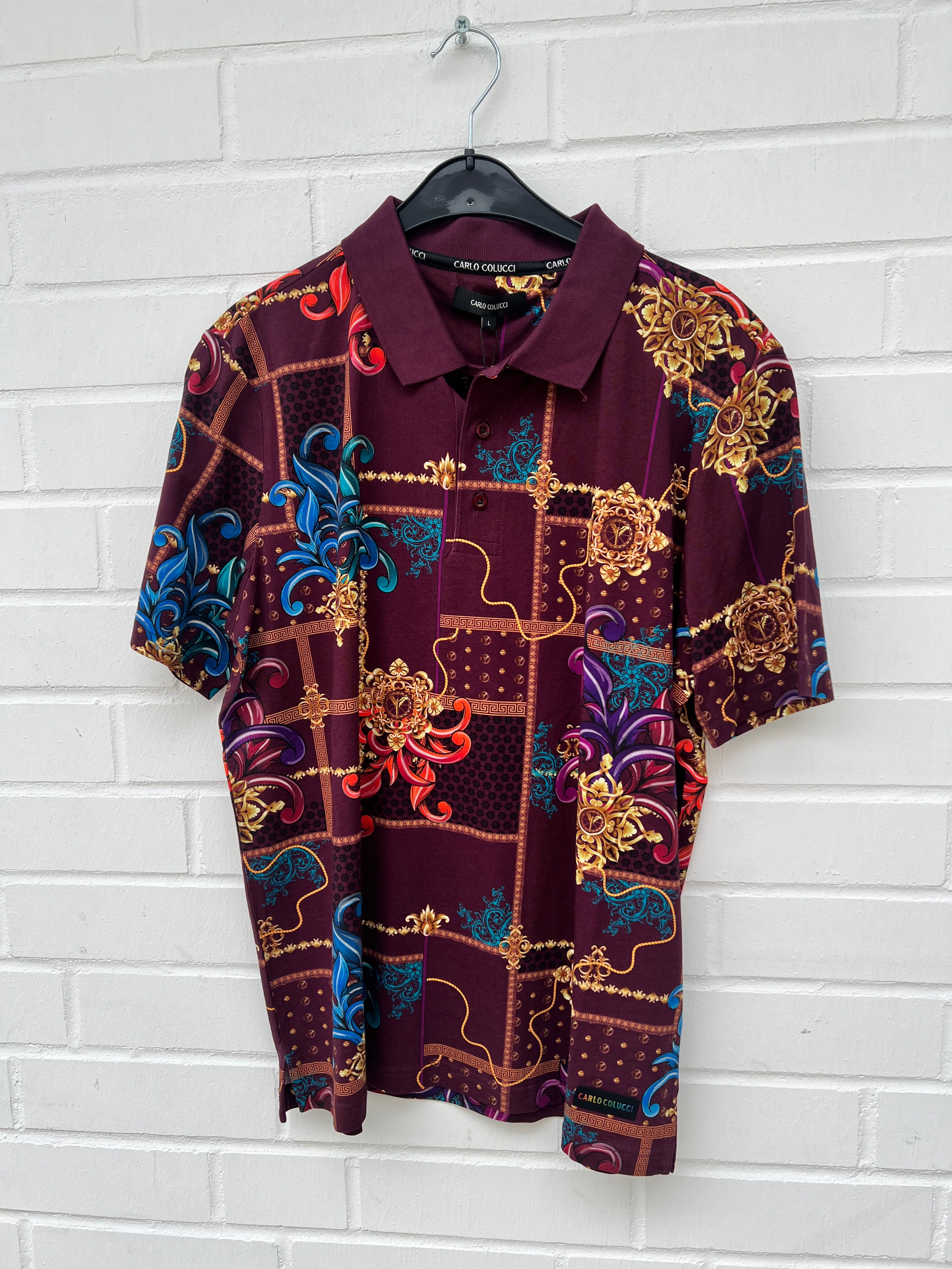 (Stange4) Carlo Colucci Poloshirt bordeaux muster Gr.M