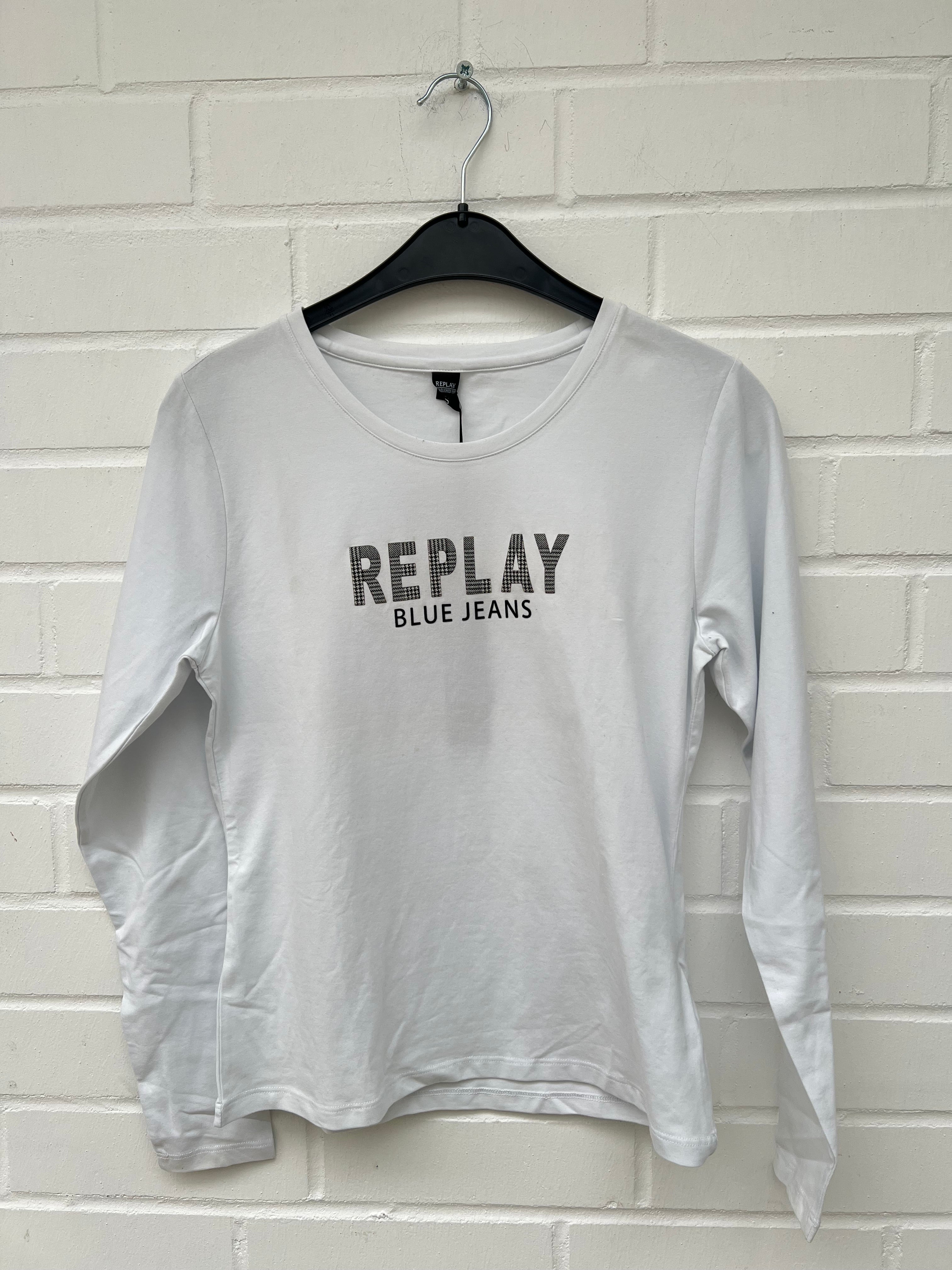 REPLAY Long Sleeve Shirt Logo weiß 100%Cotton GrS