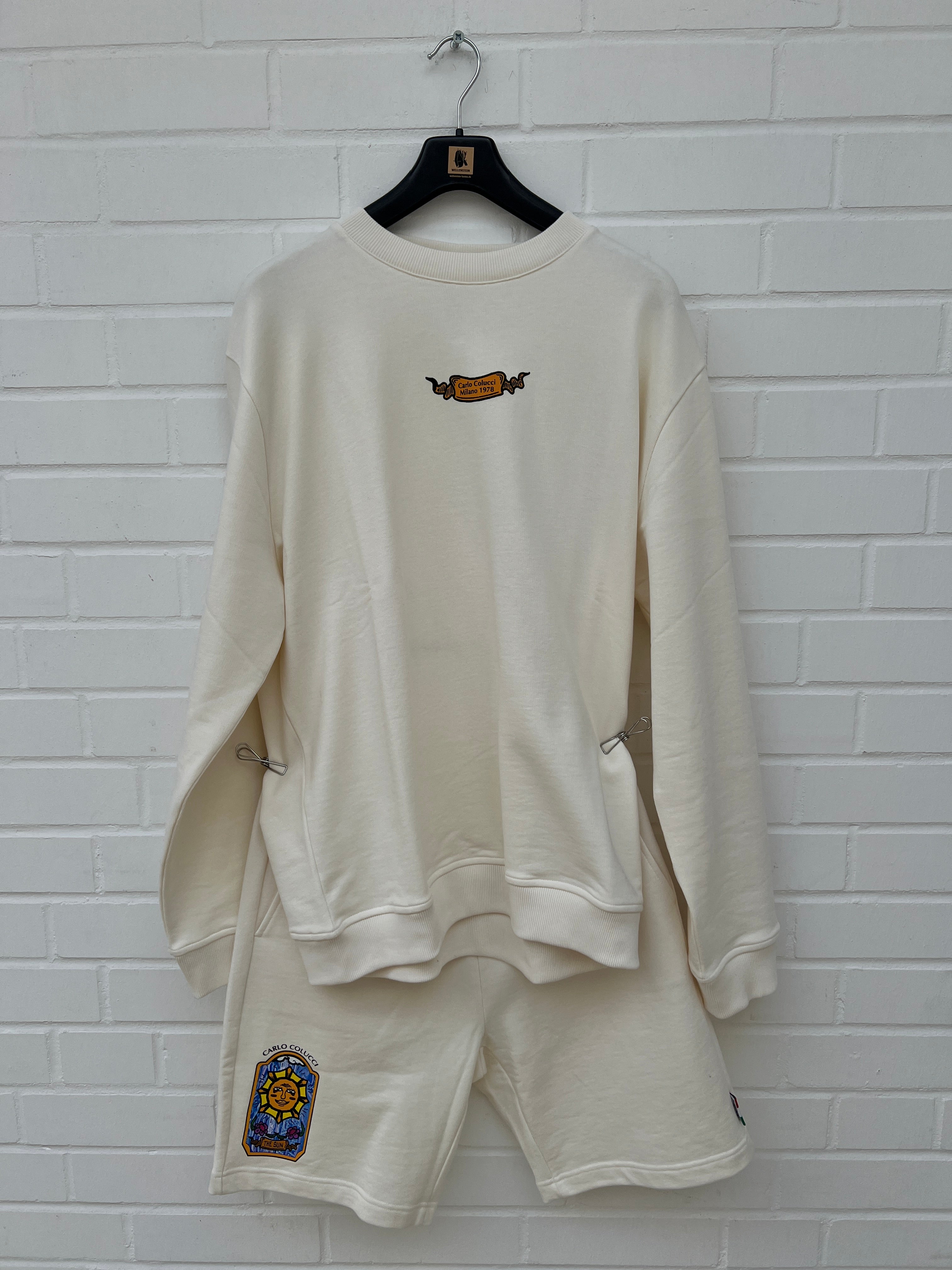 (154) Carlo Colucci 2er Set Pullover Short Sonne Mond creme