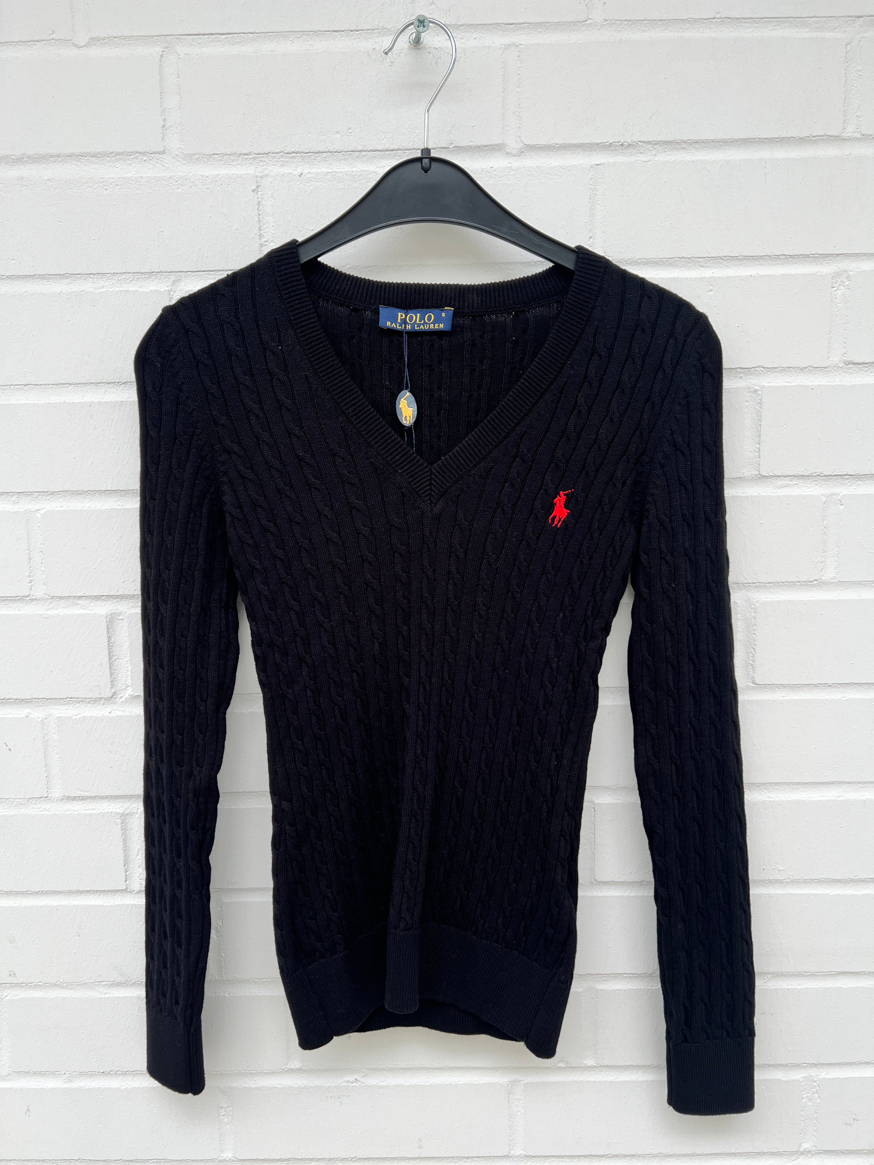 (33) DAMEN POLO Ralph Lauren Strickpullover V Ausschnitt schwarz