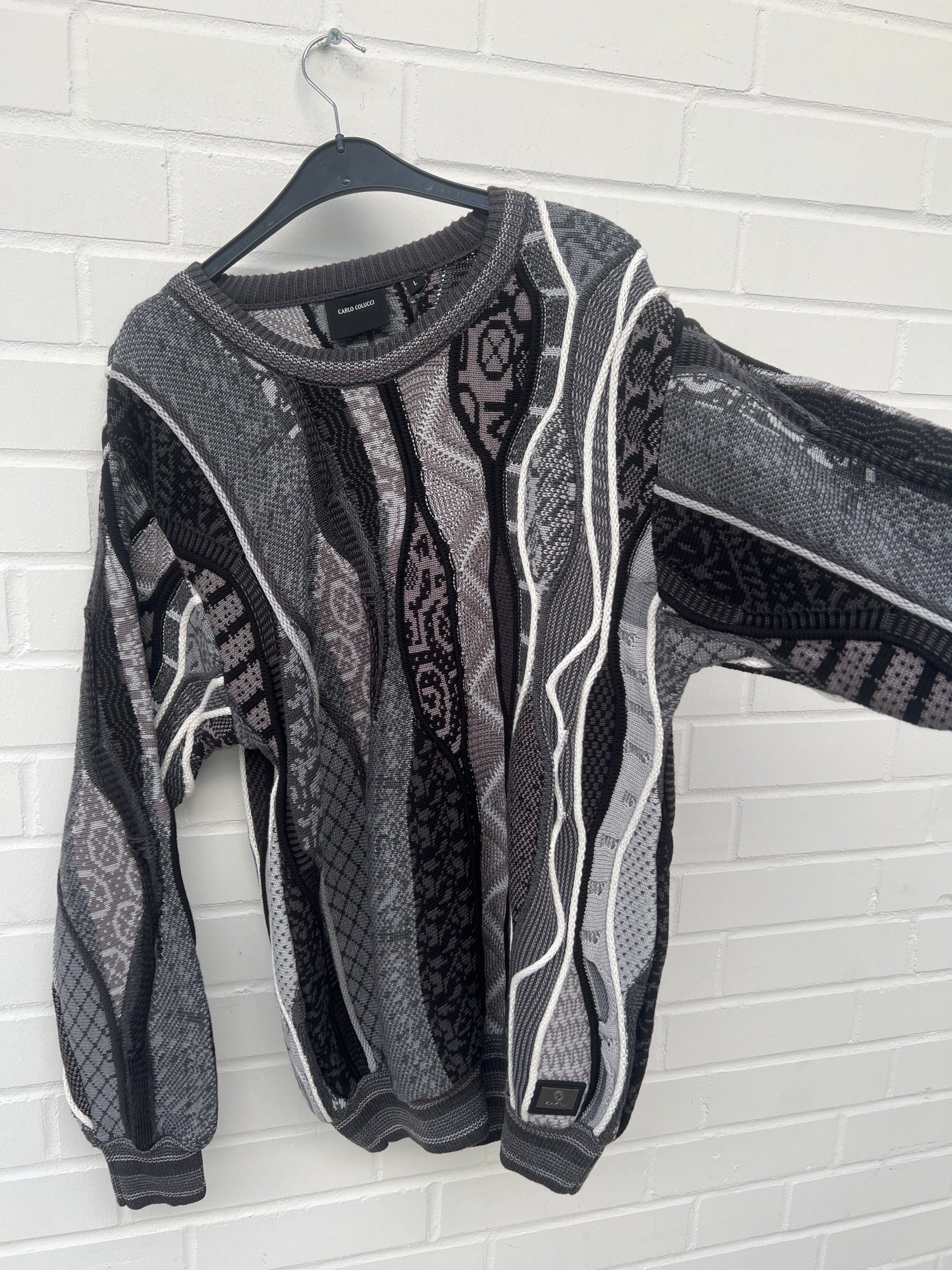 (118) Carlo Colucci 3D Strickpullover Pullover grau schwarz C13301 COL 20