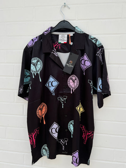 (98) CC Satin Hemd schwarz bunt