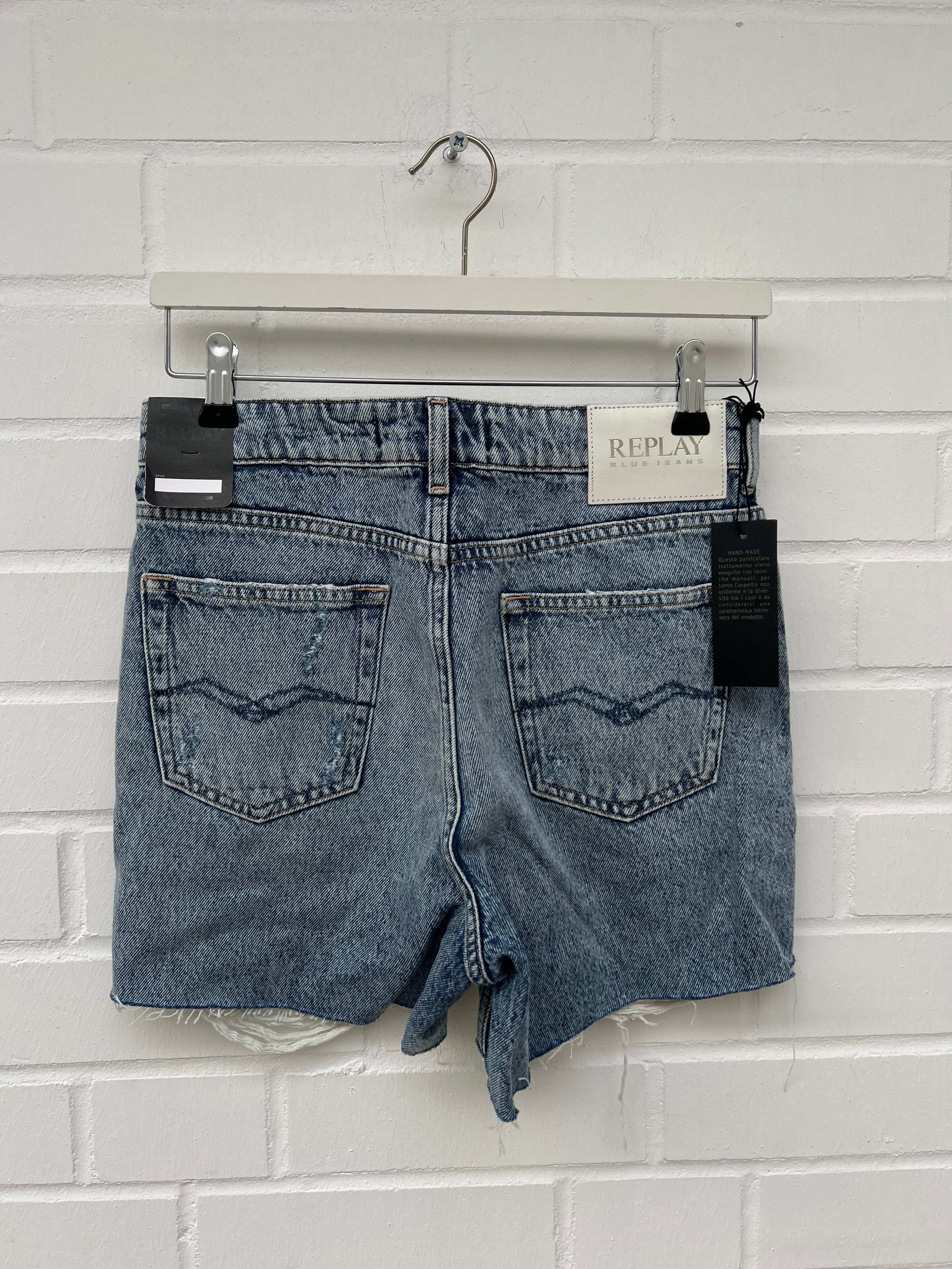 REPLAY Ripped Denim Jeans Short Gr25