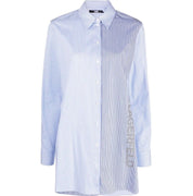 KARL LAGERFELD Stripe Poplin Shirt Hemd gestreift mit Logo 100% Cotton blau weiß