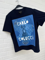 Carlo Colucci Tshirt Hund blau Premium Organic cotton Comfort Fit