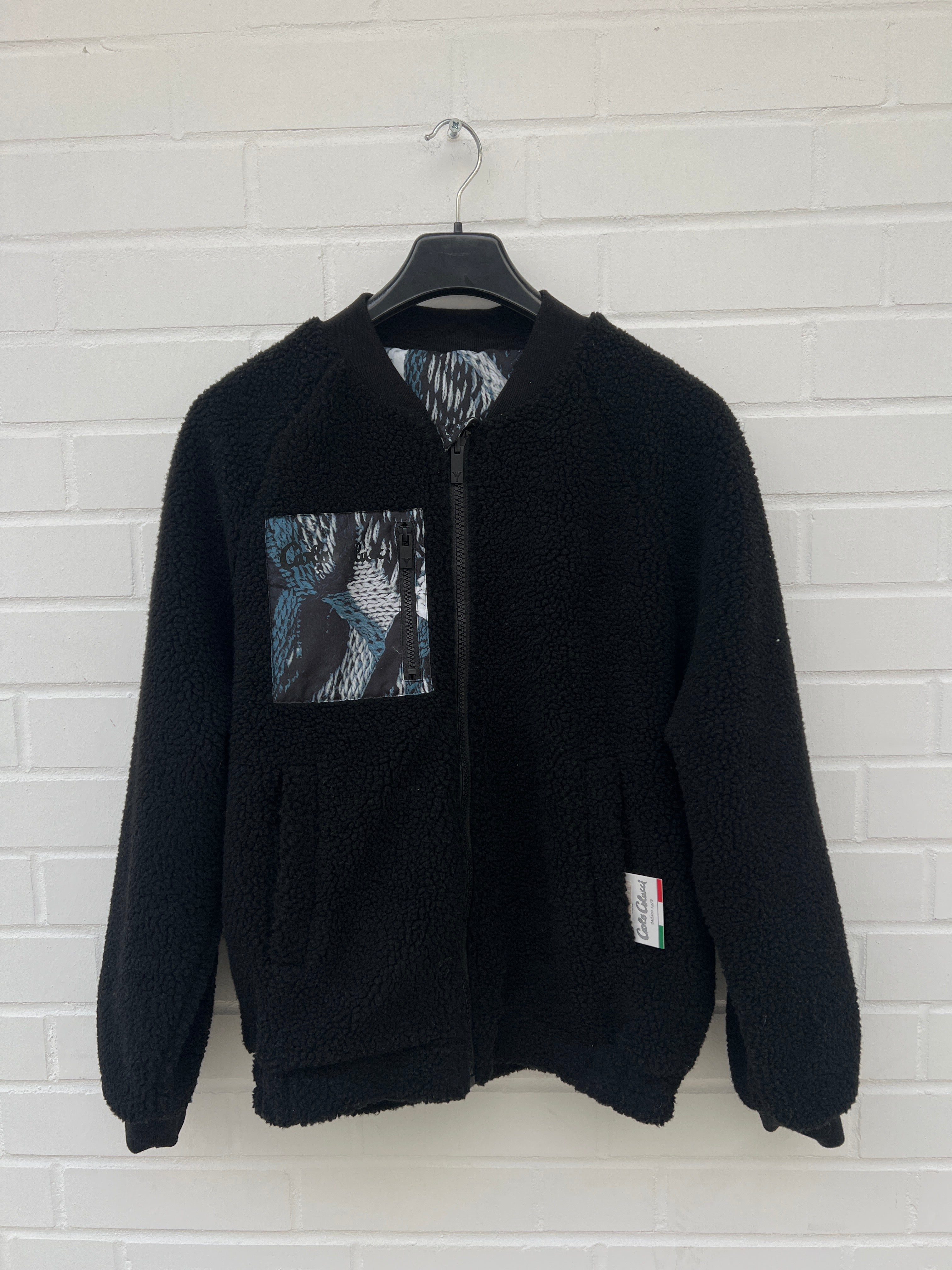 Carlo Colucci Teddy Bomberjacke schwarz zweiseitig Wendejacke