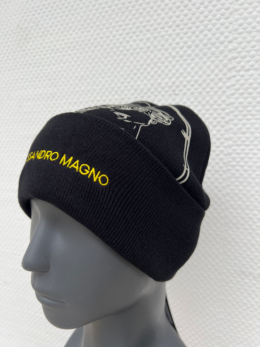 (61) Alessandro Magno Strickmütze mit Aufdruck Schwarz
