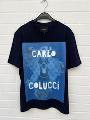 Carlo Colucci Tshirt Hund blau Premium Organic cotton Comfort Fit