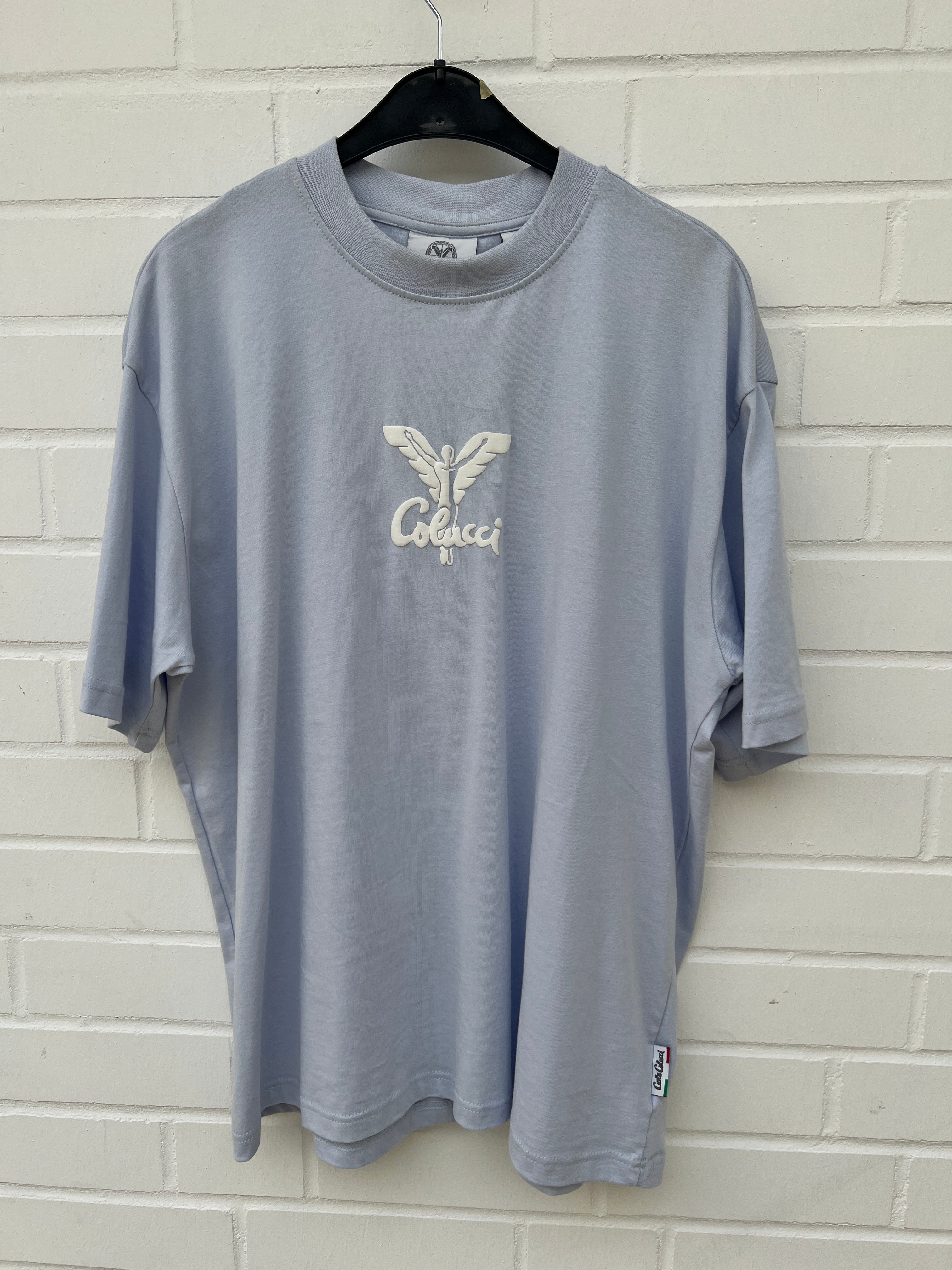 (110/112) Carlo Colucci Tshirt hellblau Rücken Logo