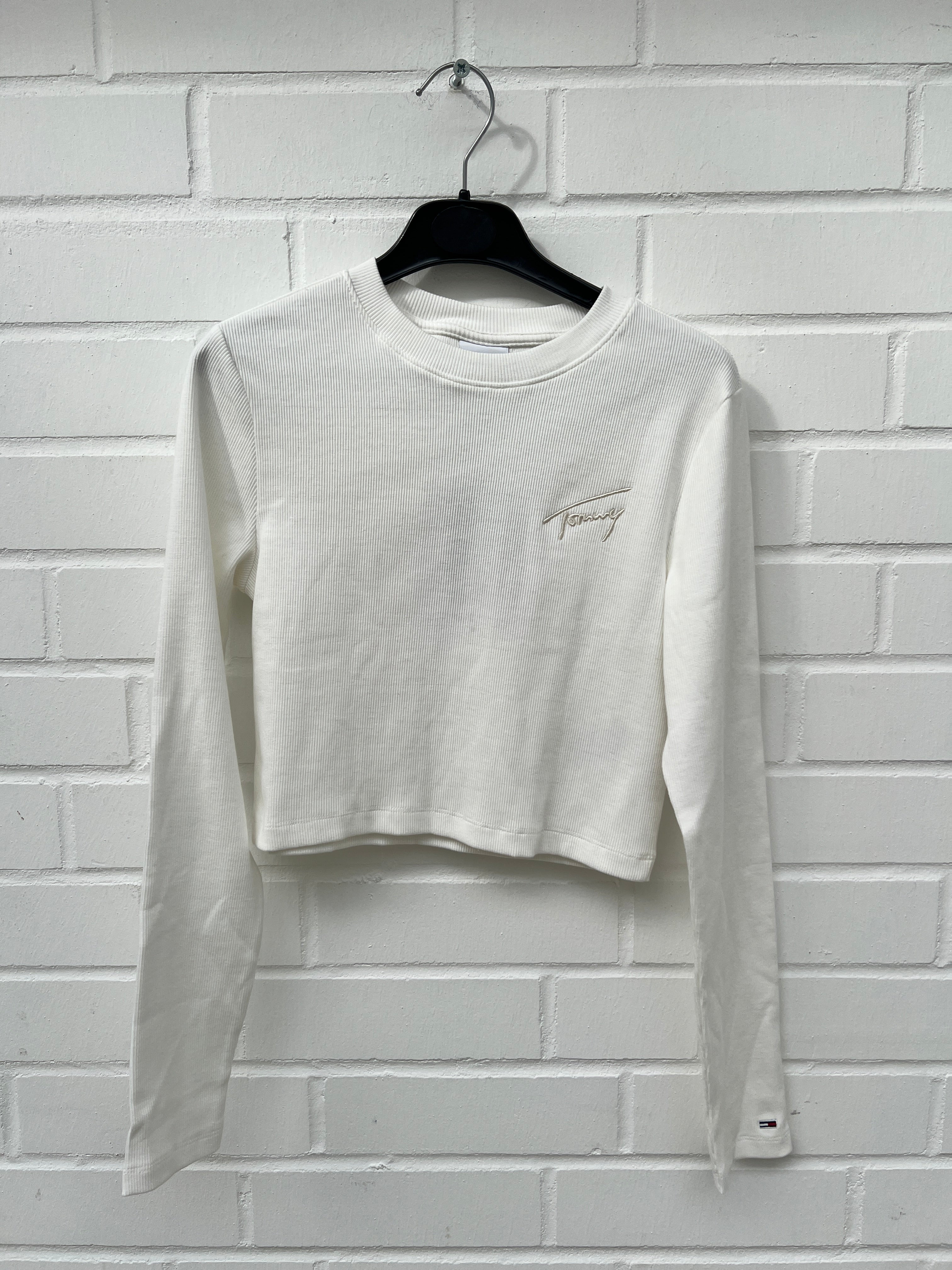 (32) TOMMY JEANS Crop Langarmshirt weiß