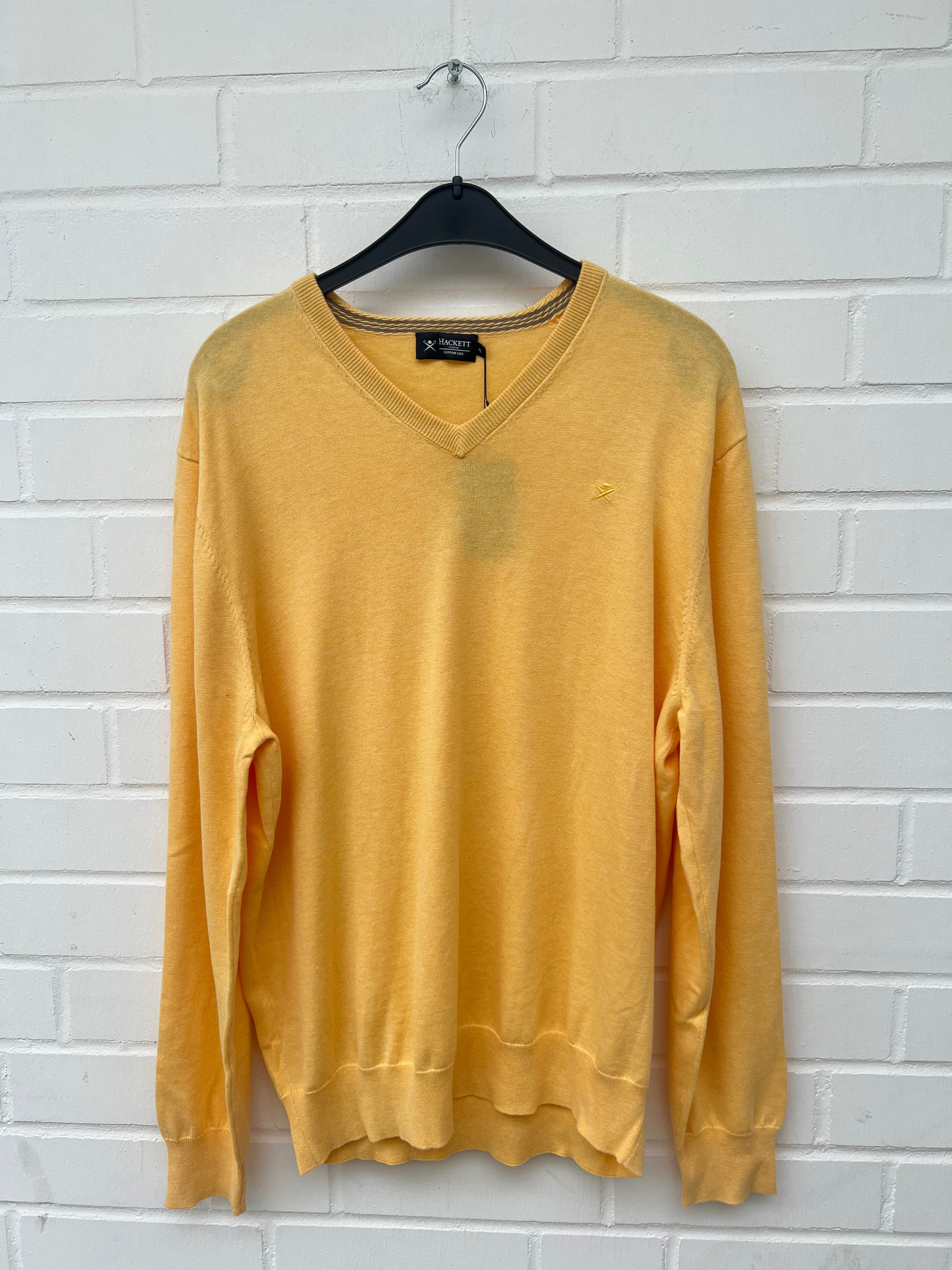 HACKETT LONDON Long Sleeve V Neck Cotton Silk lemon gelb Gr XL