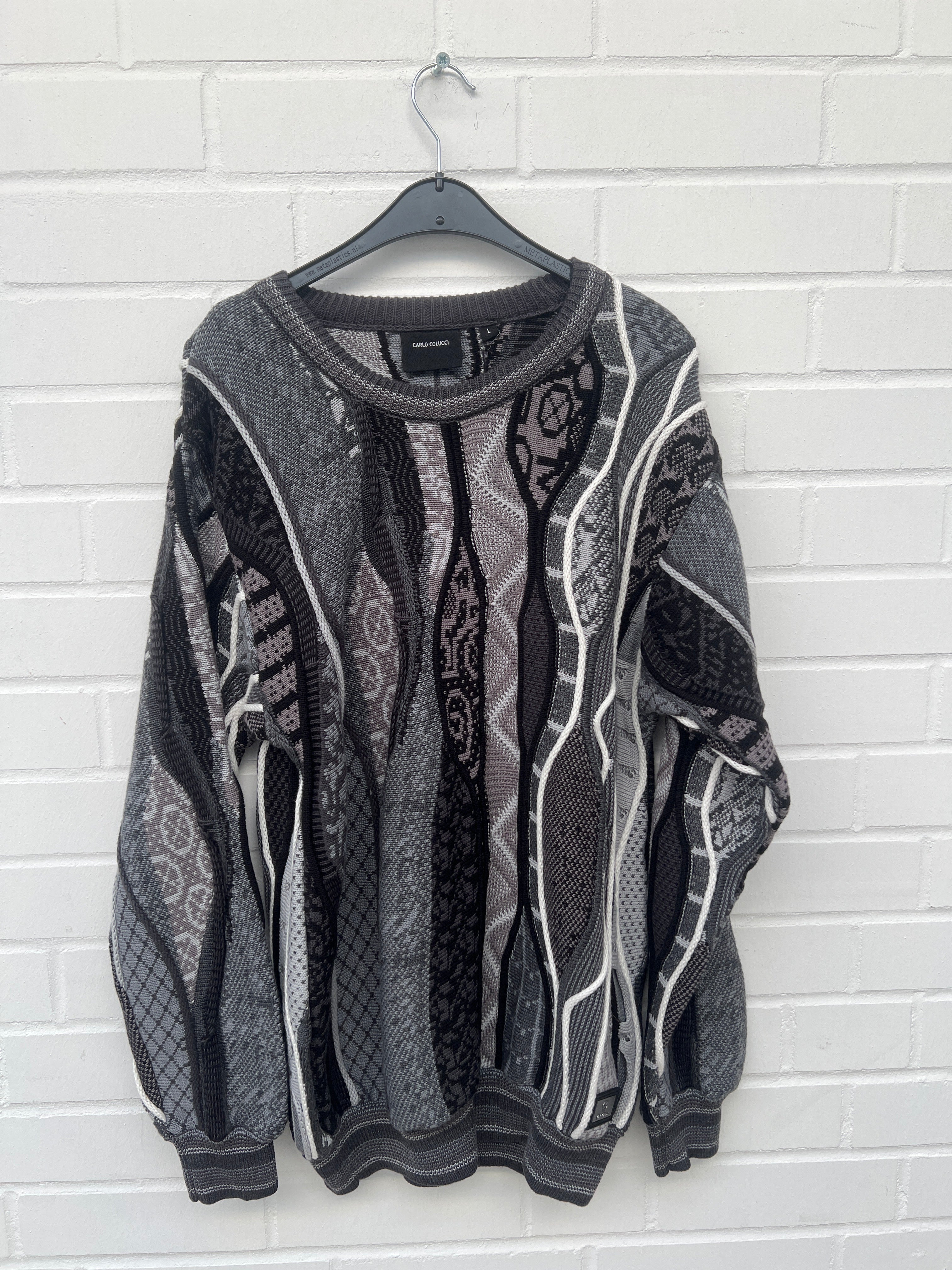 (118) Carlo Colucci 3D Strickpullover Pullover grau schwarz C13301 COL 20
