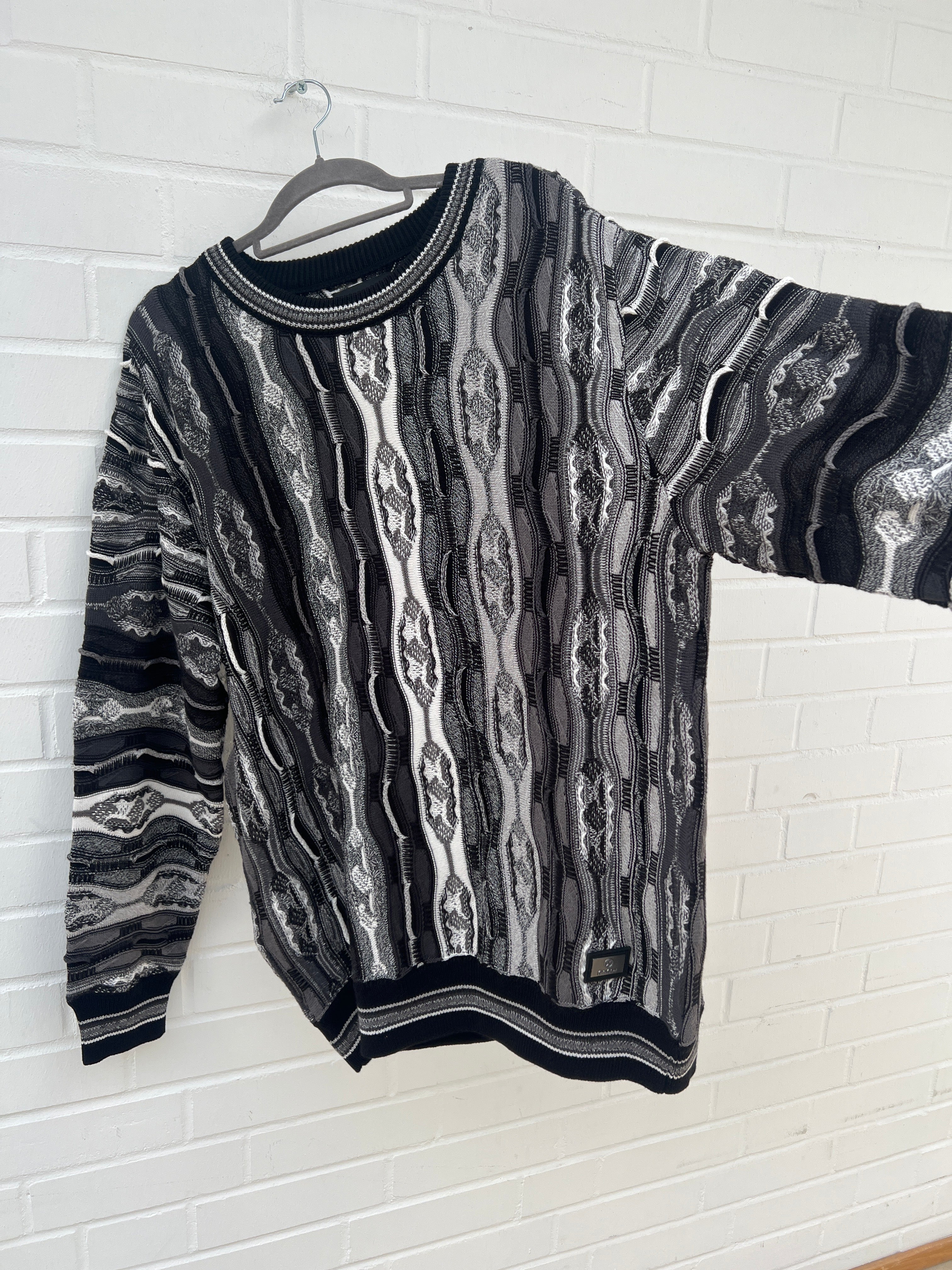 Carlo Colucci 3D Strickpullover Pullover schwarz weiß C9006 COL 201