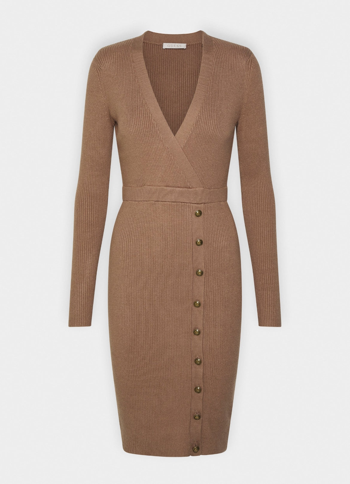 GUESS Strickkleid elegantes Kleid mit Knöpfen braun GrS