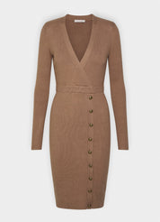 GUESS Strickkleid elegantes Kleid mit Knöpfen braun GrS
