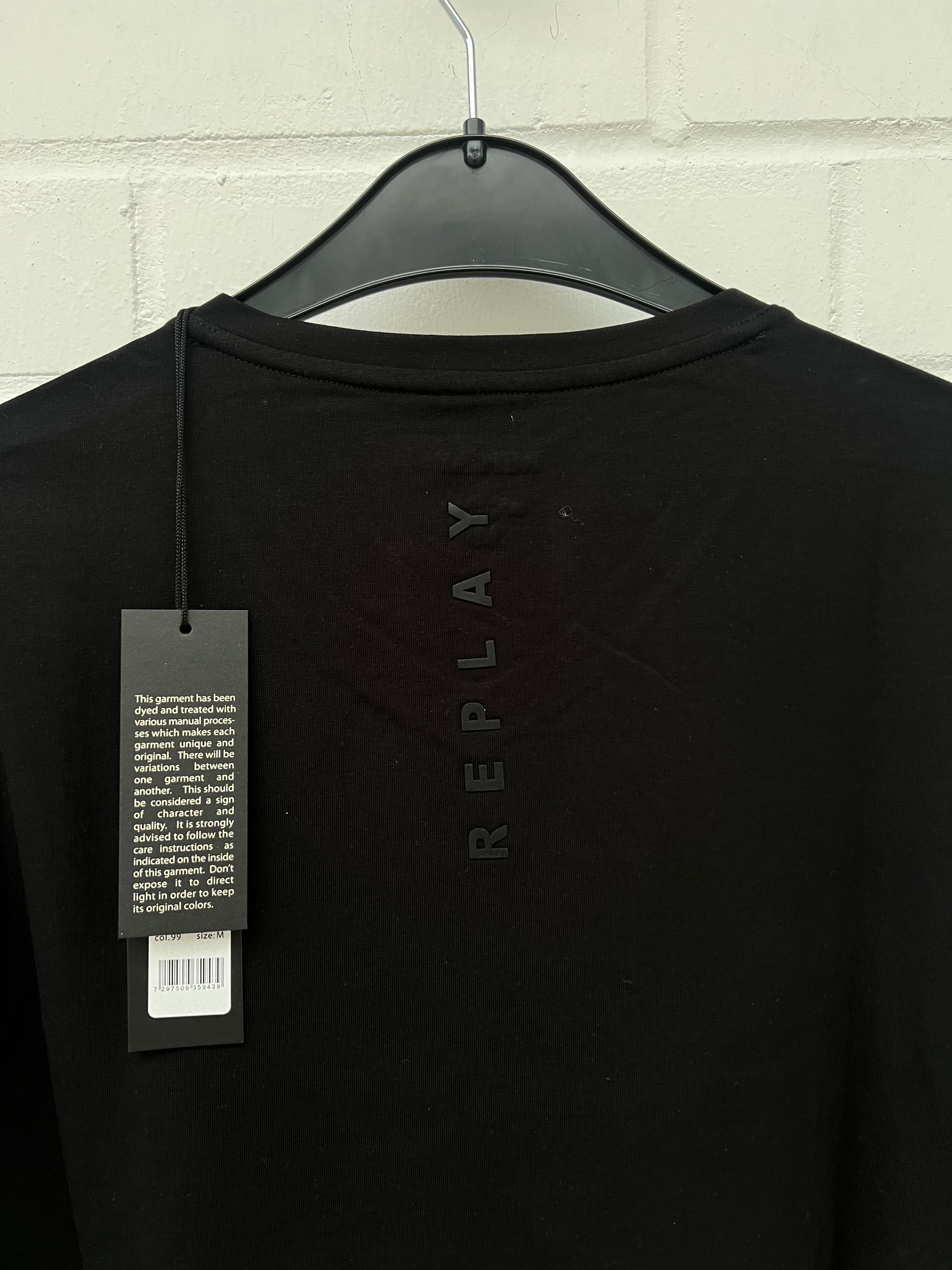 REPLAY Long Sleeve V-Neck Shirt black 100% Cotton GrM