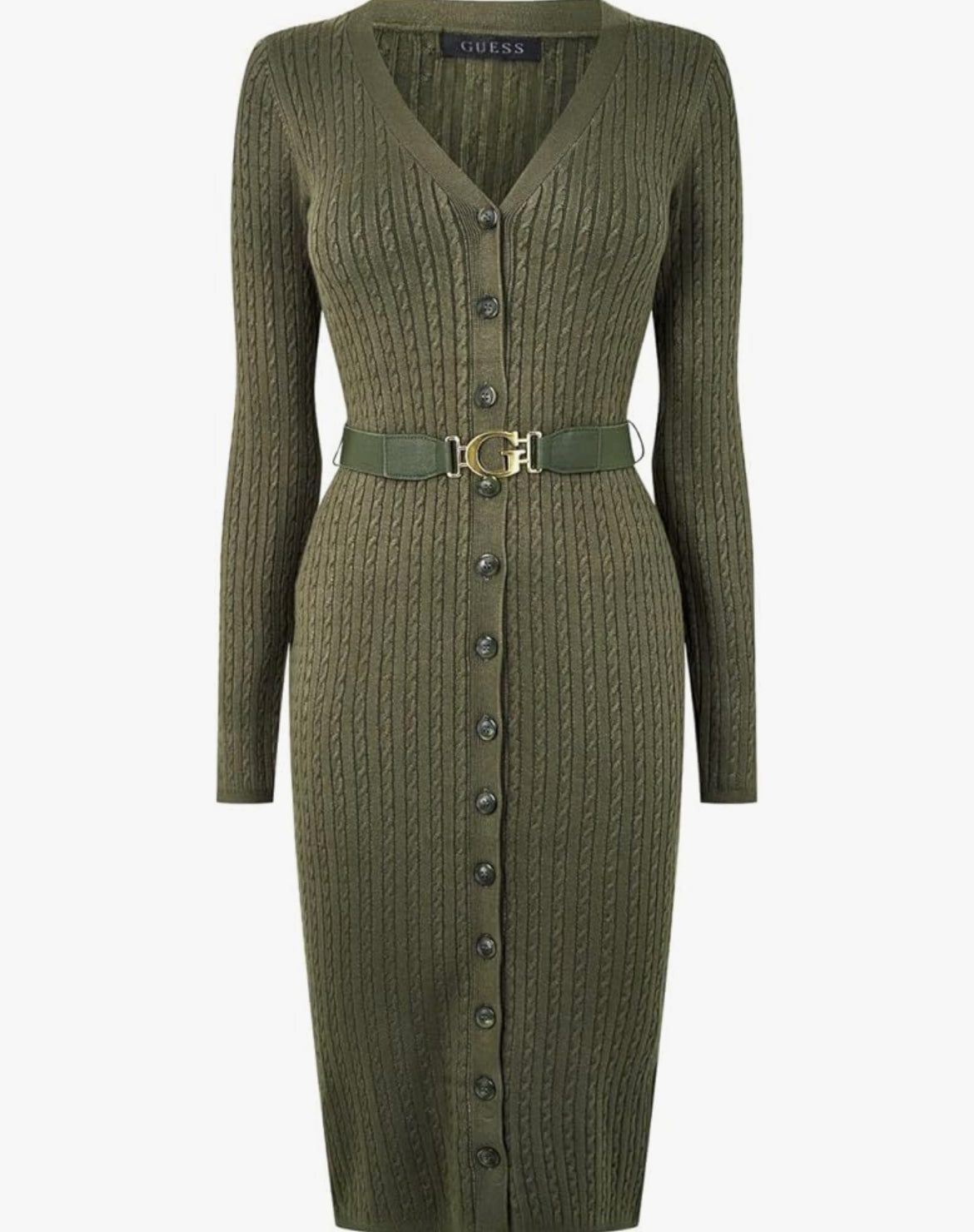 GUESS Essential Long Sleeve Kleid mit Gürtel Waldgrün GrL