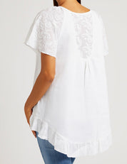 GUESS Kurzarm Rüschenbluse Weiß