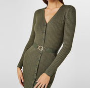 GUESS Essential Long Sleeve Kleid mit Gürtel Waldgrün GrL