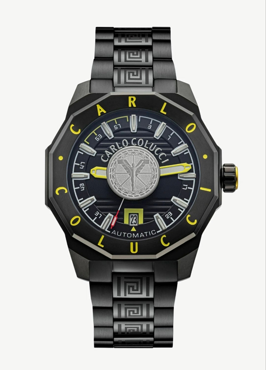 Nr1 Carlo Colucci Armbanduhr schwarz gelb Metallarmband + 2 Jahre Herstellergarantie