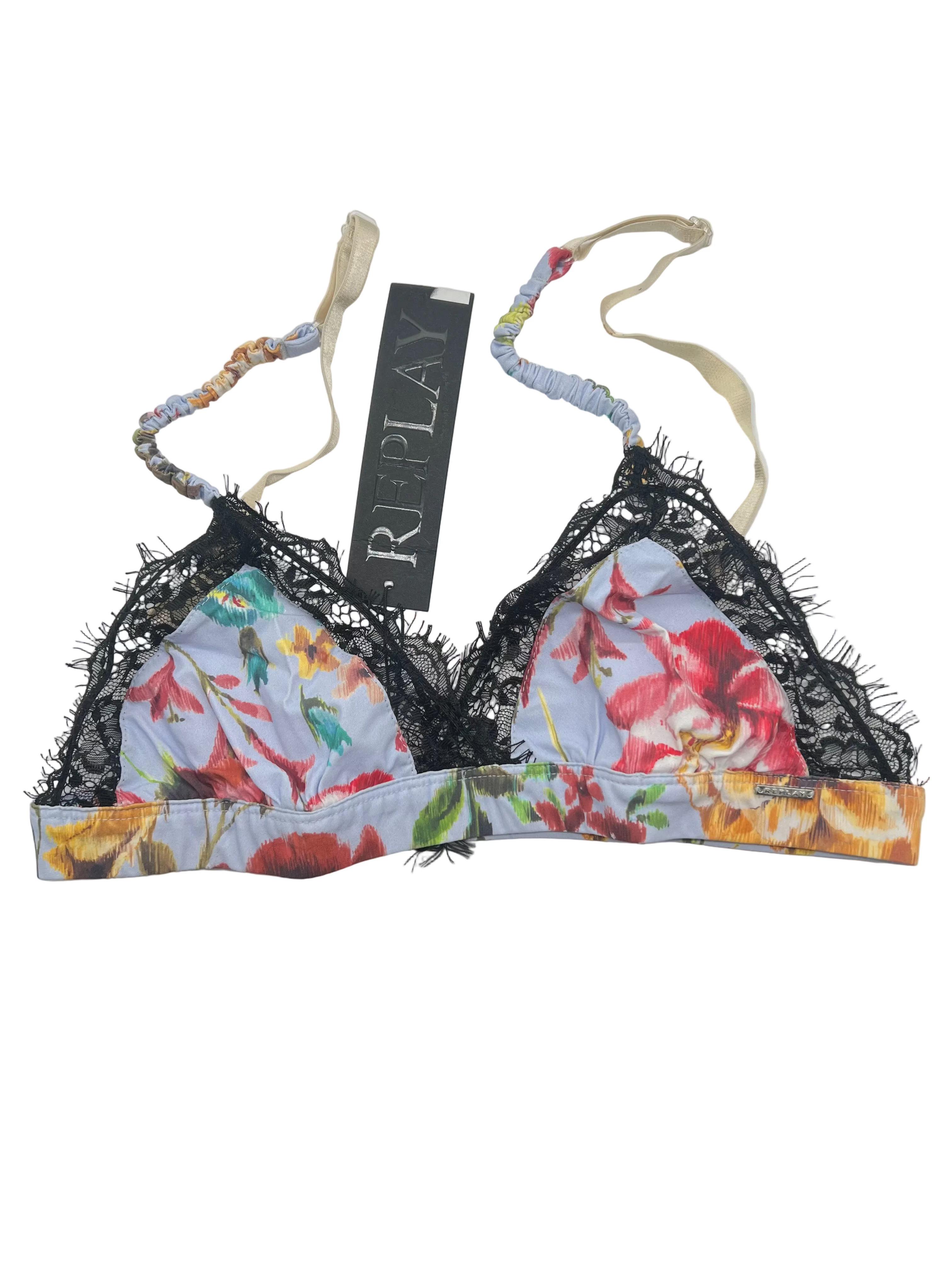 REPLAY Triangle Bralette mit Blumenmuster Spitze blau muster
